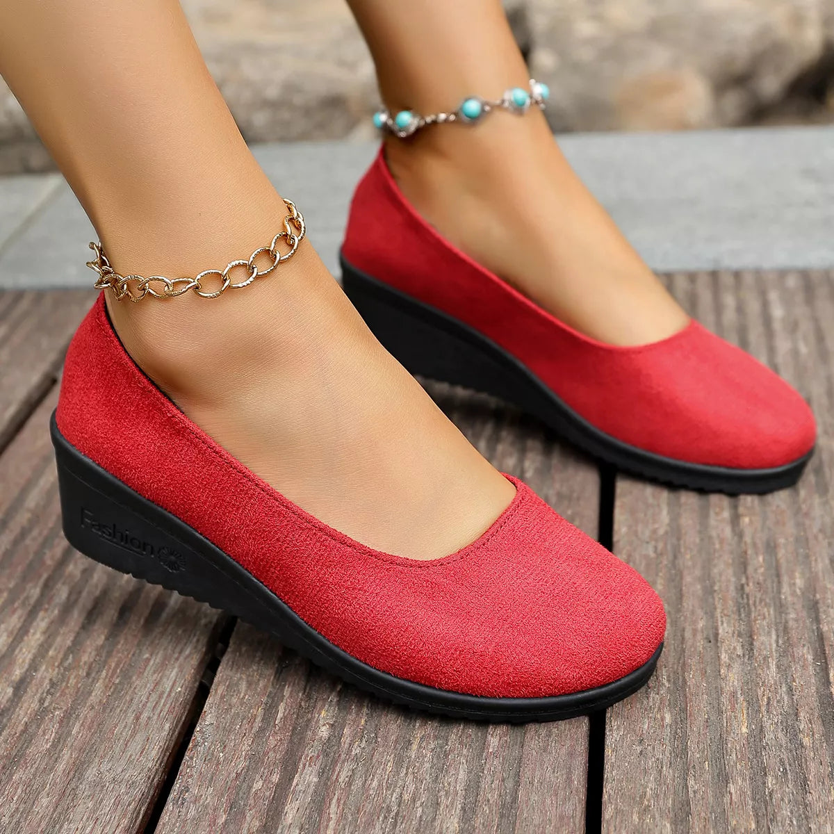 Round Toe Wedge Slip-Ons
