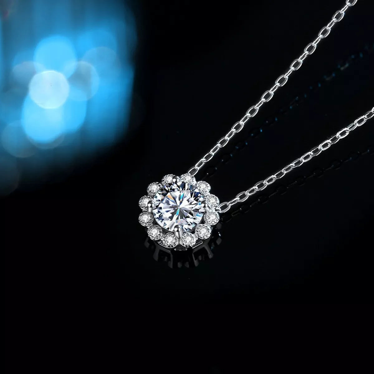 1 Carat Moissanite 925 Sterling Silver Flower Necklace