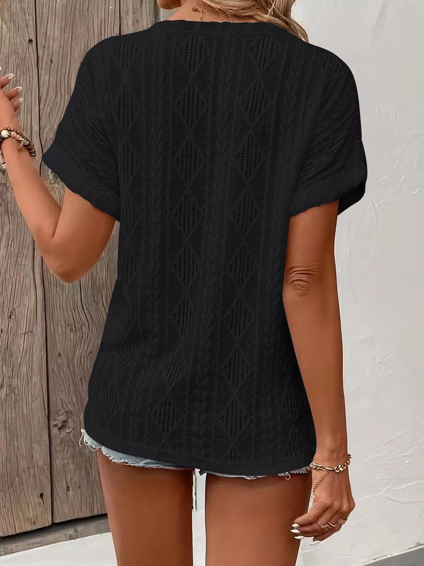 Diamond Pattern Short Sleeve Top