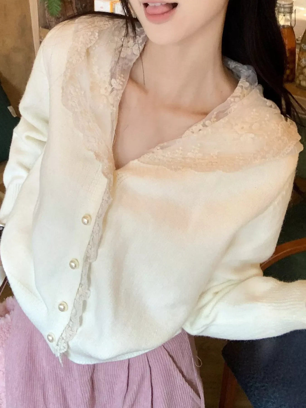 Lace Trim Hooded Cardigan