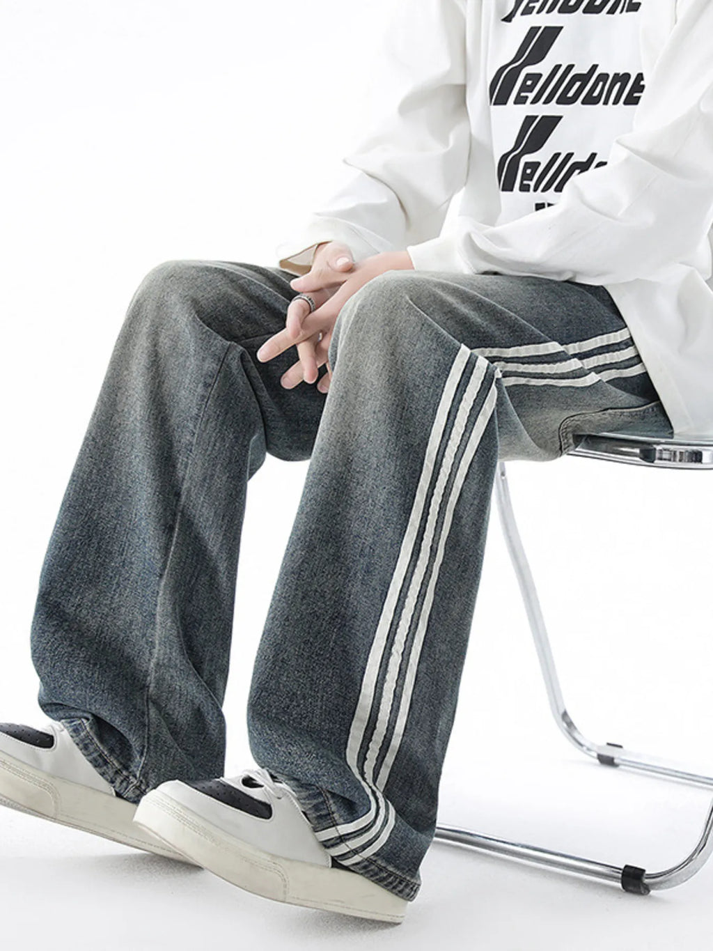 Men's Plus Size Retro Wide Leg Side Stripe Jeans