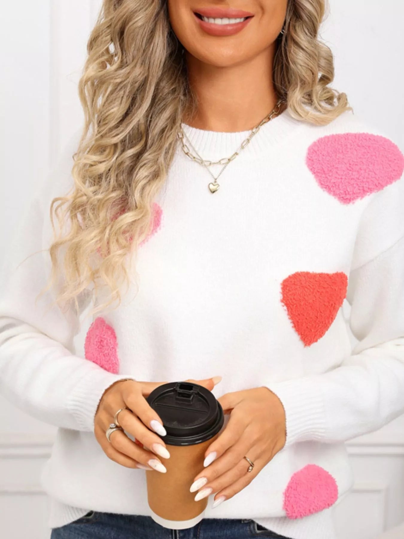 Valentine's Day Heart Pattern Long Sleeve Sweater