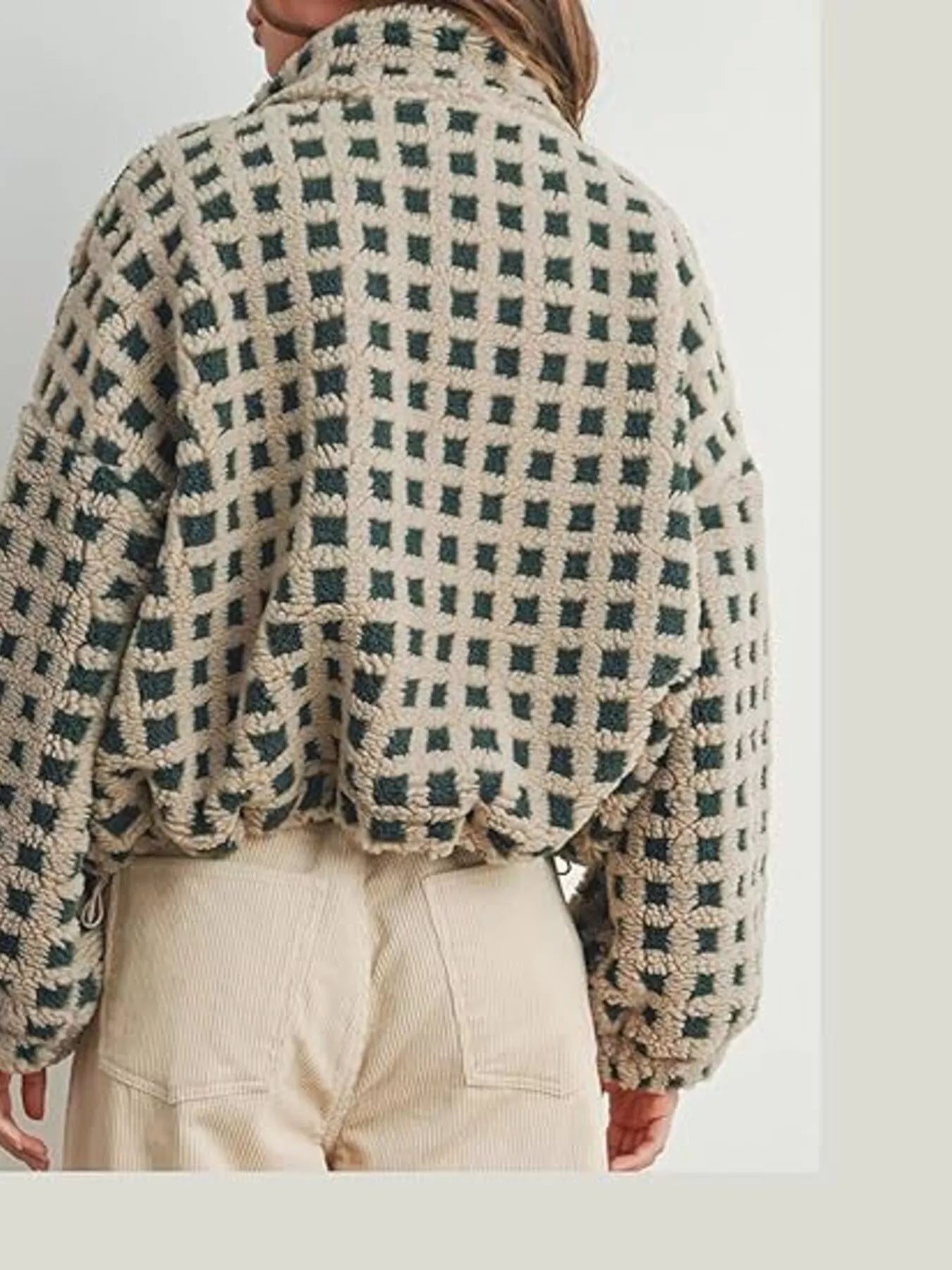 Plaid Zip Up Sherpa Jacket
