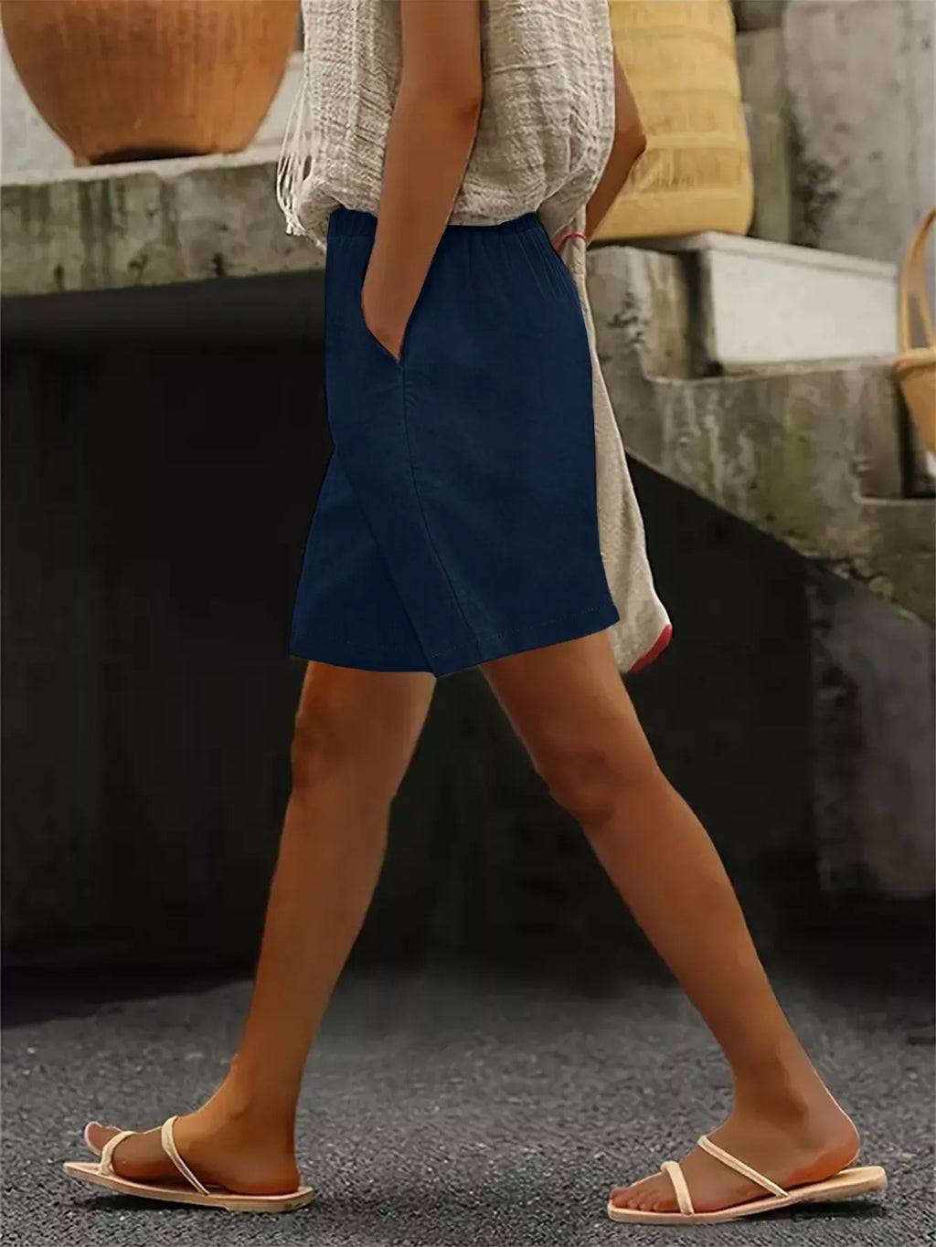 Plus Size Elastic Waist Casual Shorts