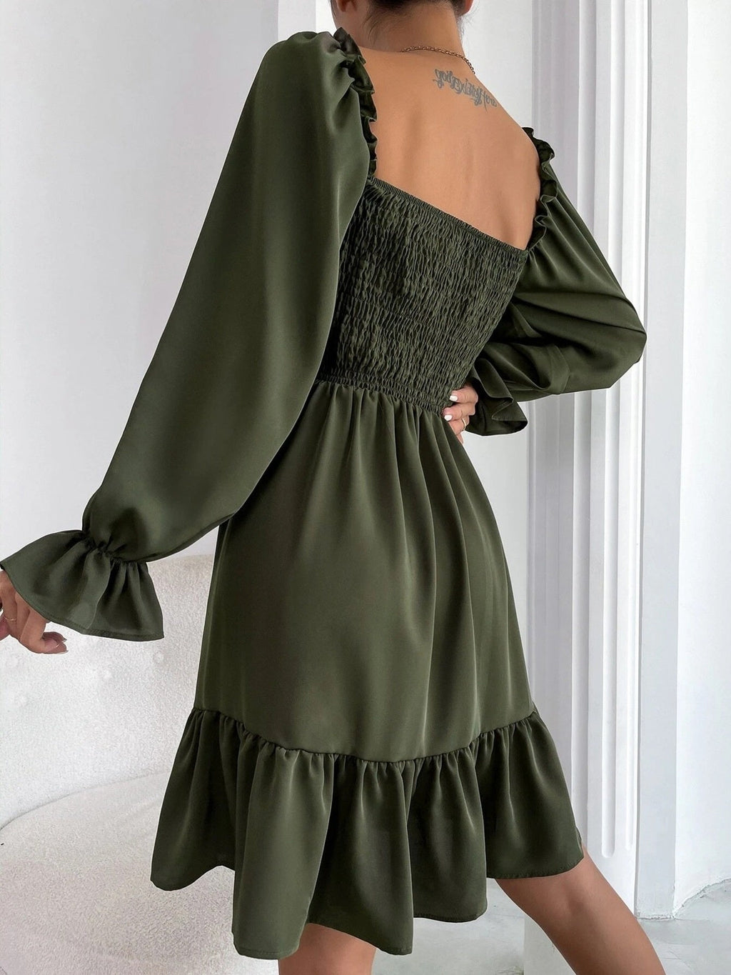 Smocked Flounce Sleeve Mini Dress