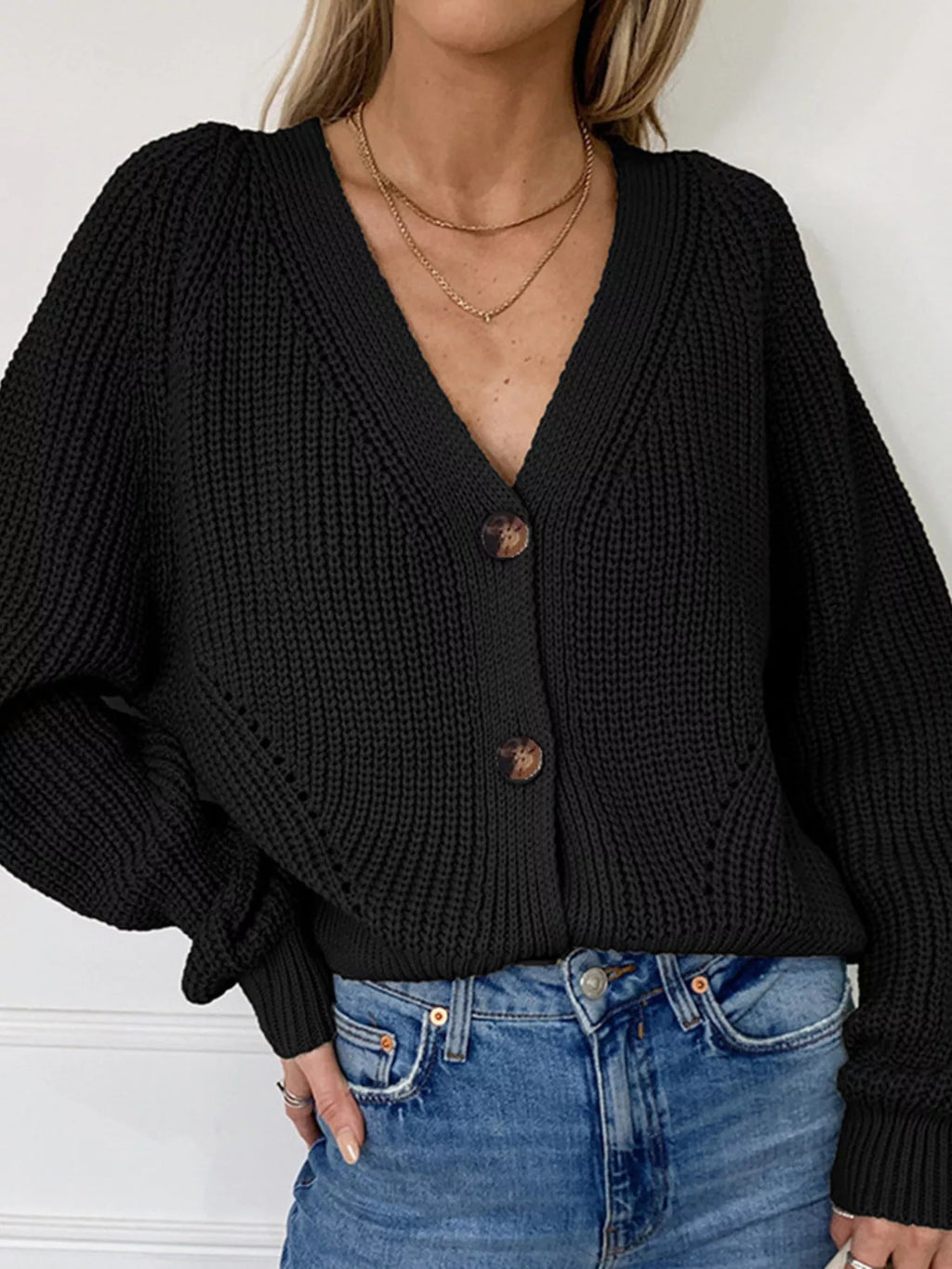 Full Size Chunky Knit Button-Down Cardigan Plus Size