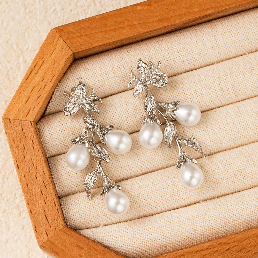 Flower Synthetic Pearl Branch Earrings