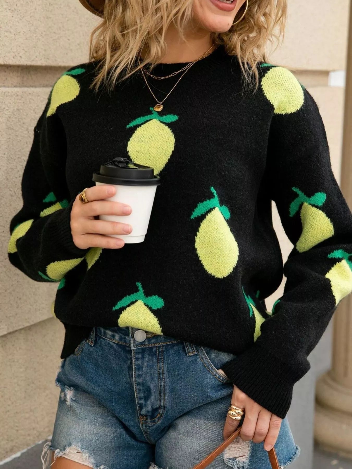 Lemon Crew Neck Round Neck Sweater