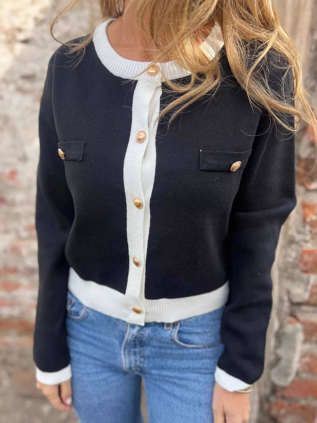 Contrast Trim Button Up Cardigan