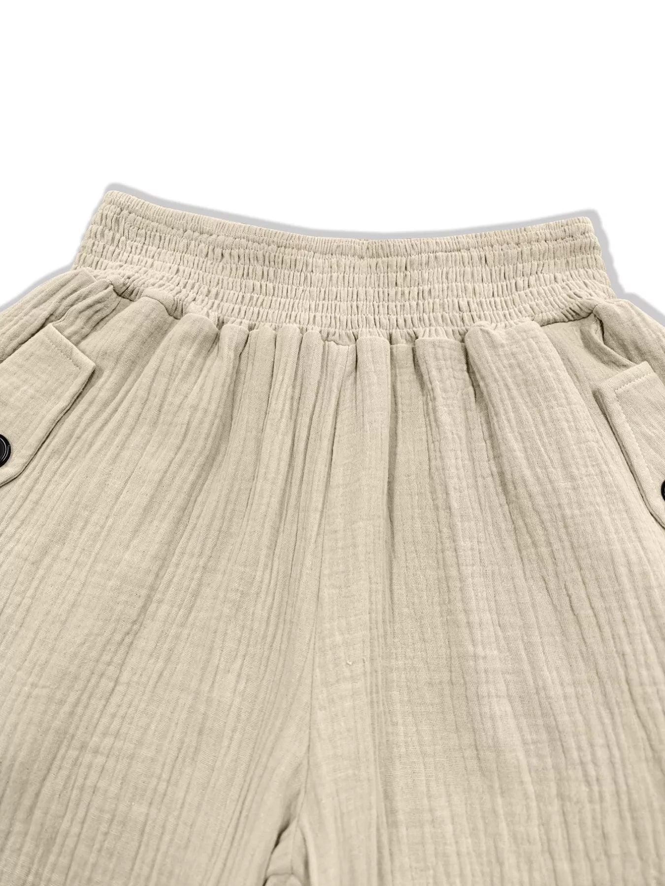 Smocked Textured Casual Pants
