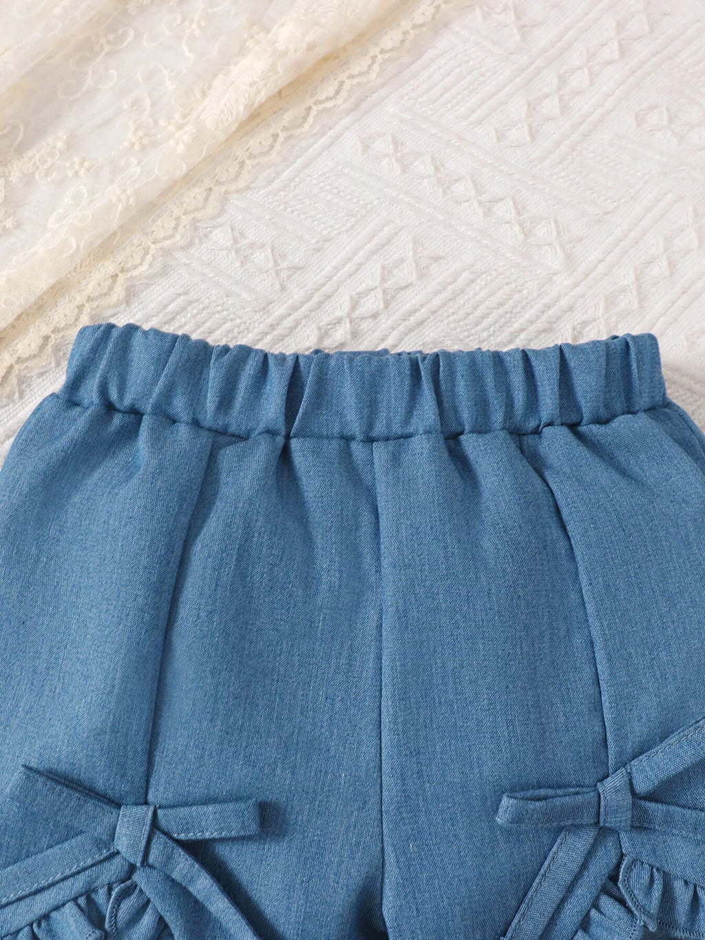 Children's Bowknot Ruffle Trim Top and Shorts Set