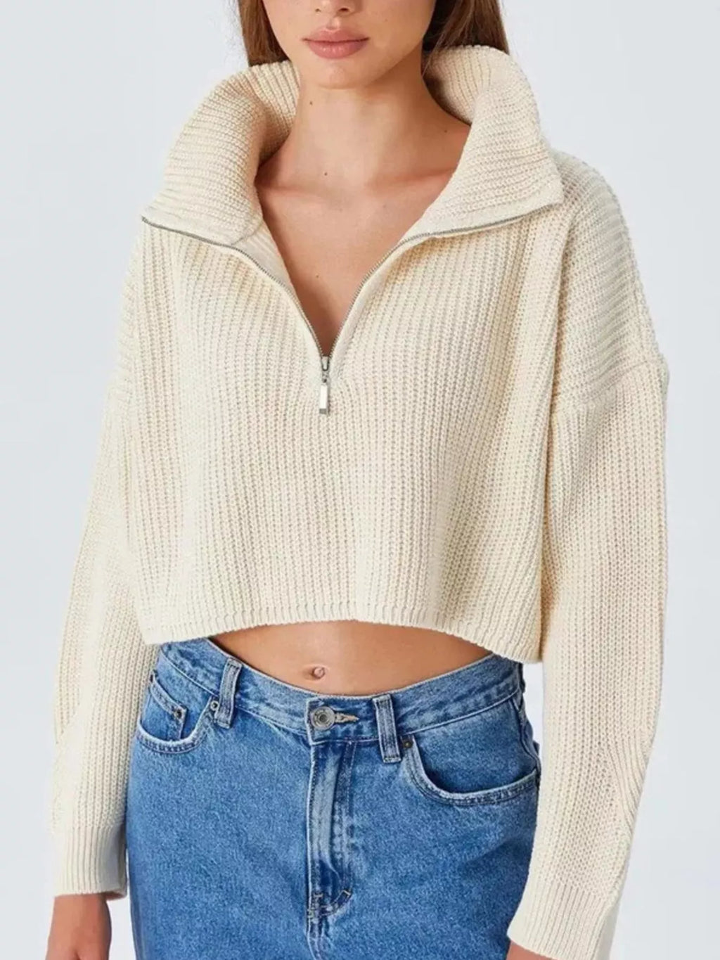 Half Zip Dropped Shoulder Sweater