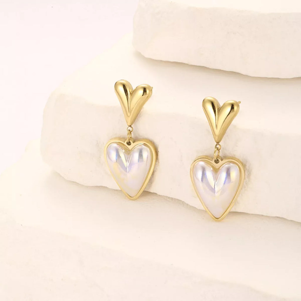 Heart-Shaped Pearl Drop Earrings