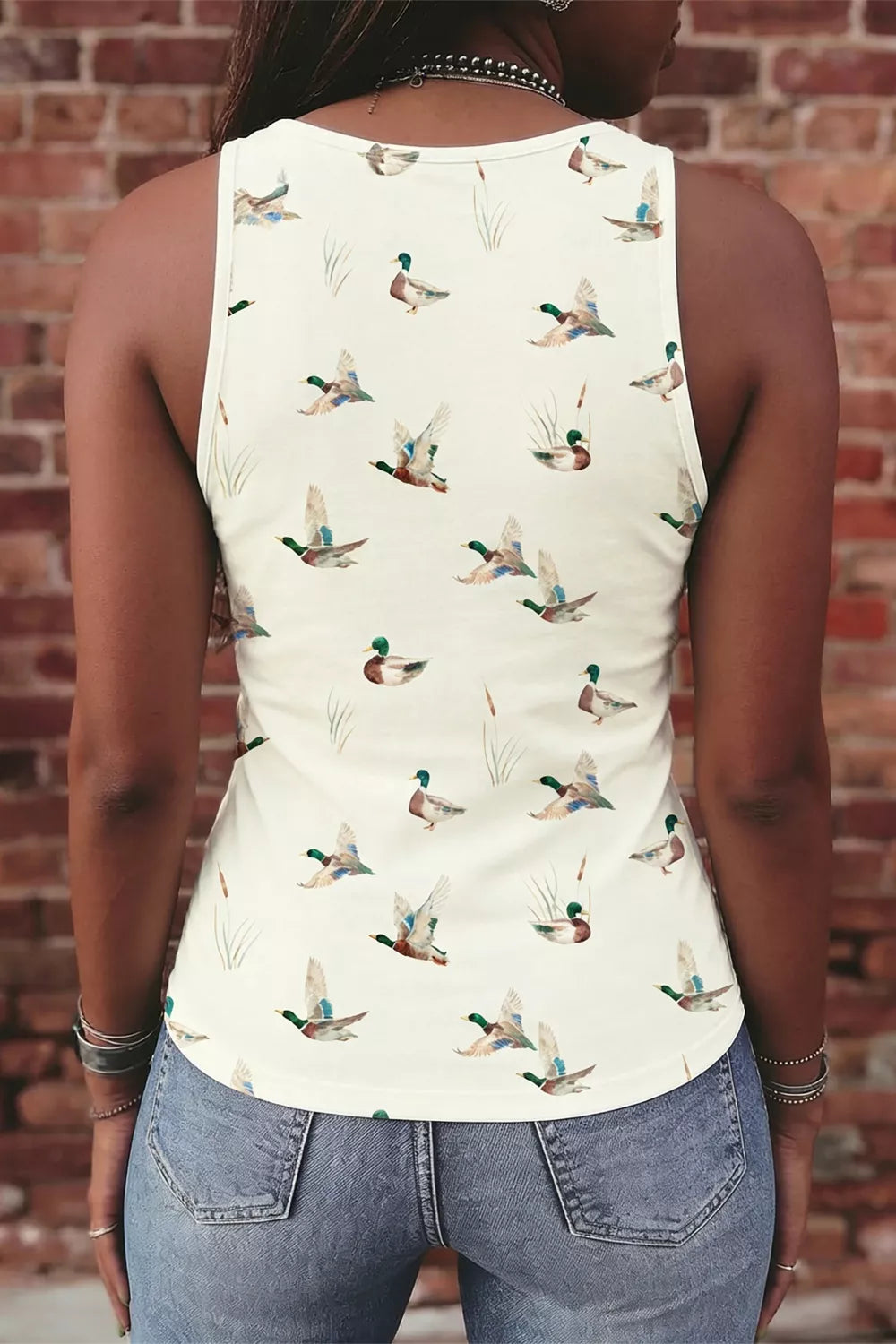 Mallard Print Western Style Tank Top