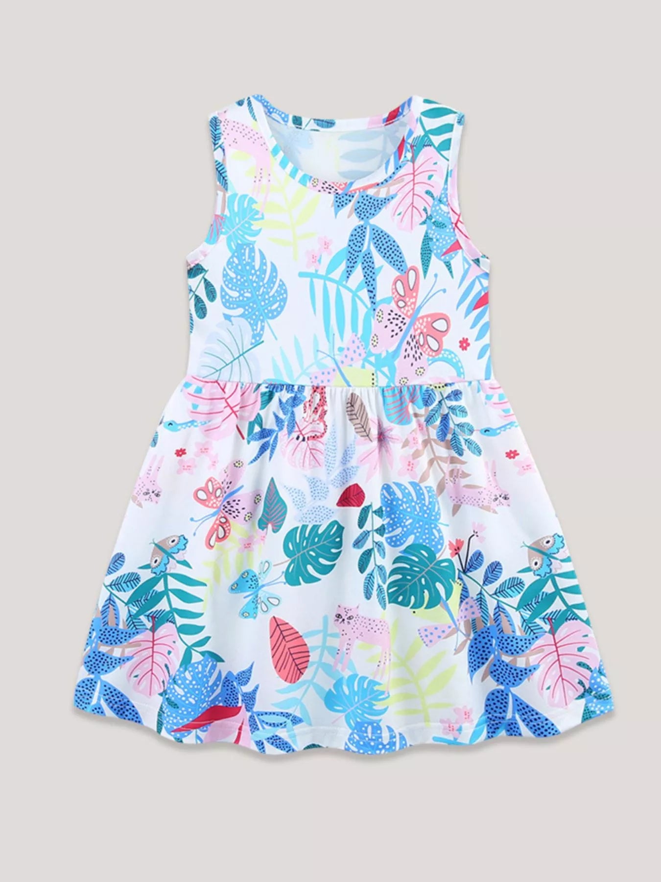 Children‘s Sleeveless Leaf Print Casual Dress