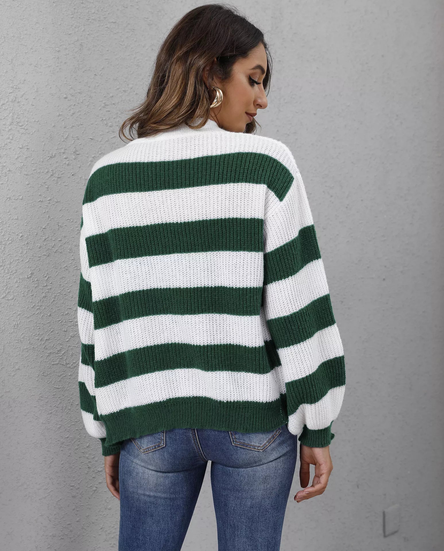 Striped Button-Up Long Sleeve Cardigan
