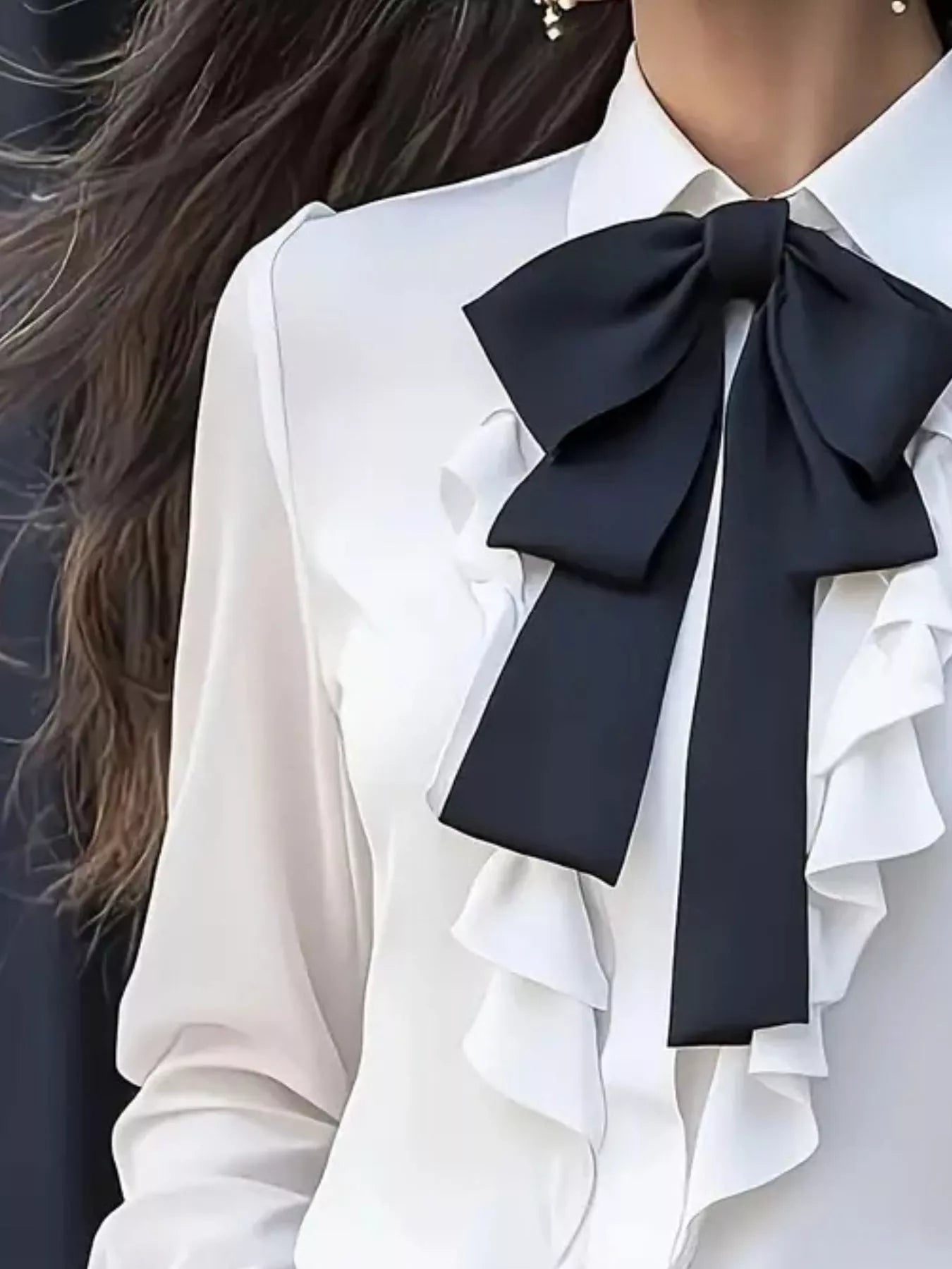 Ruffled Tie Front Long Sleeve Blouse