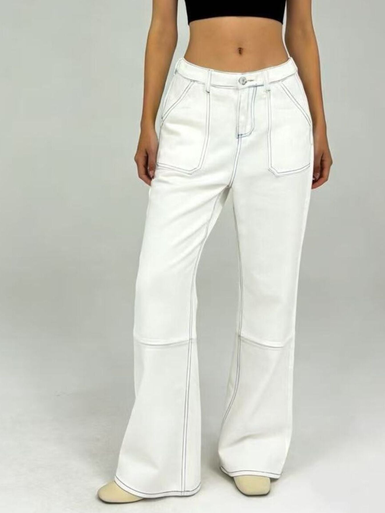 Wide Leg Contrast Stitching Jeans