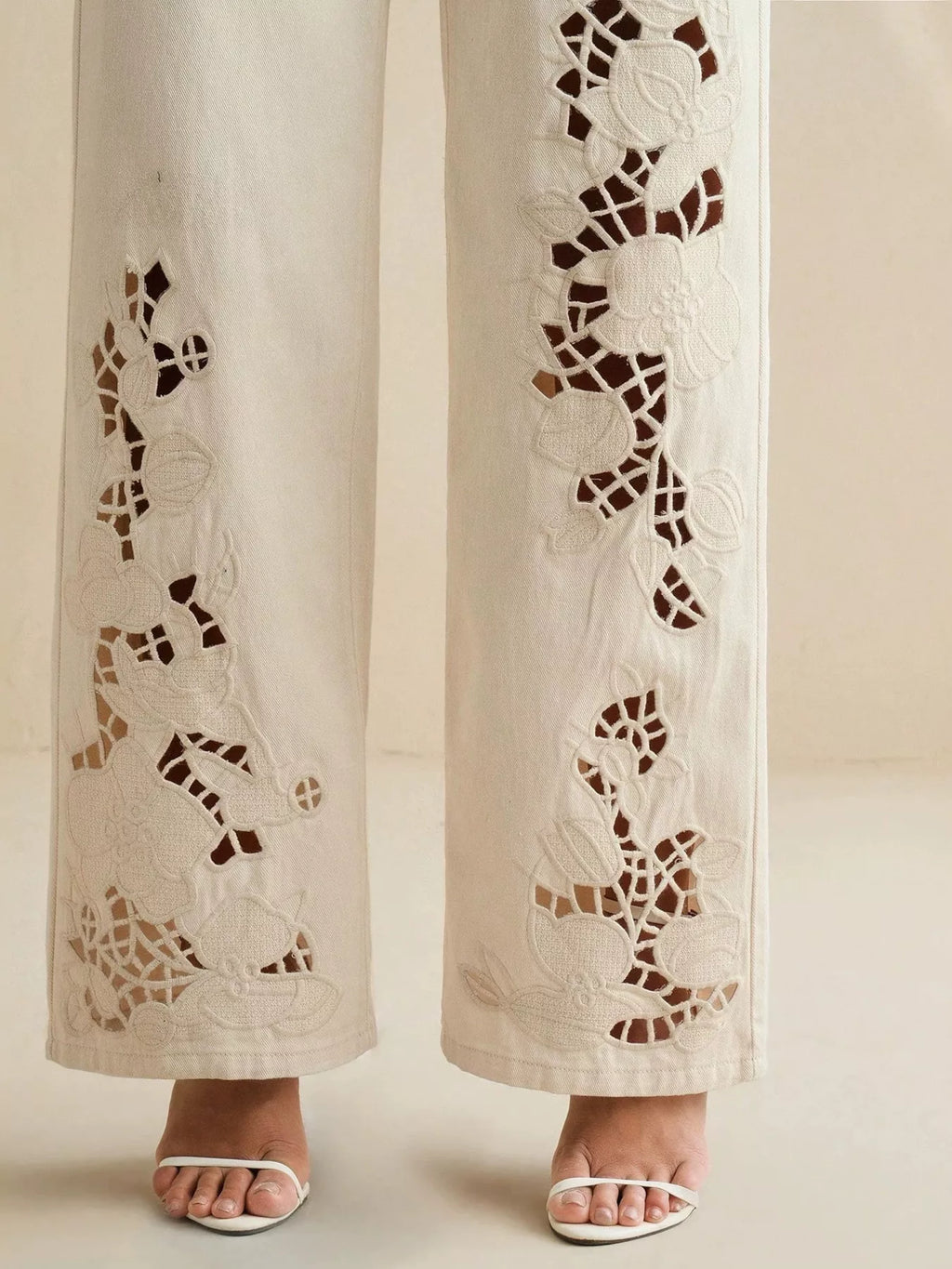 Cutout Embroidered Wide Leg Jeans