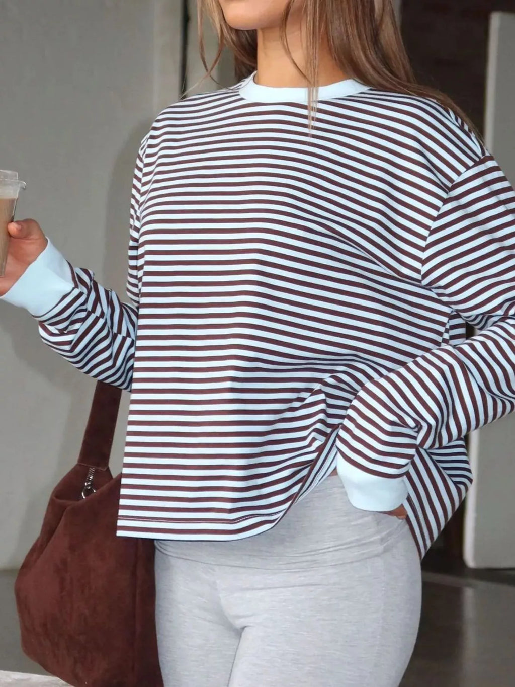 Striped Oversized Round Neck Sweatshirt