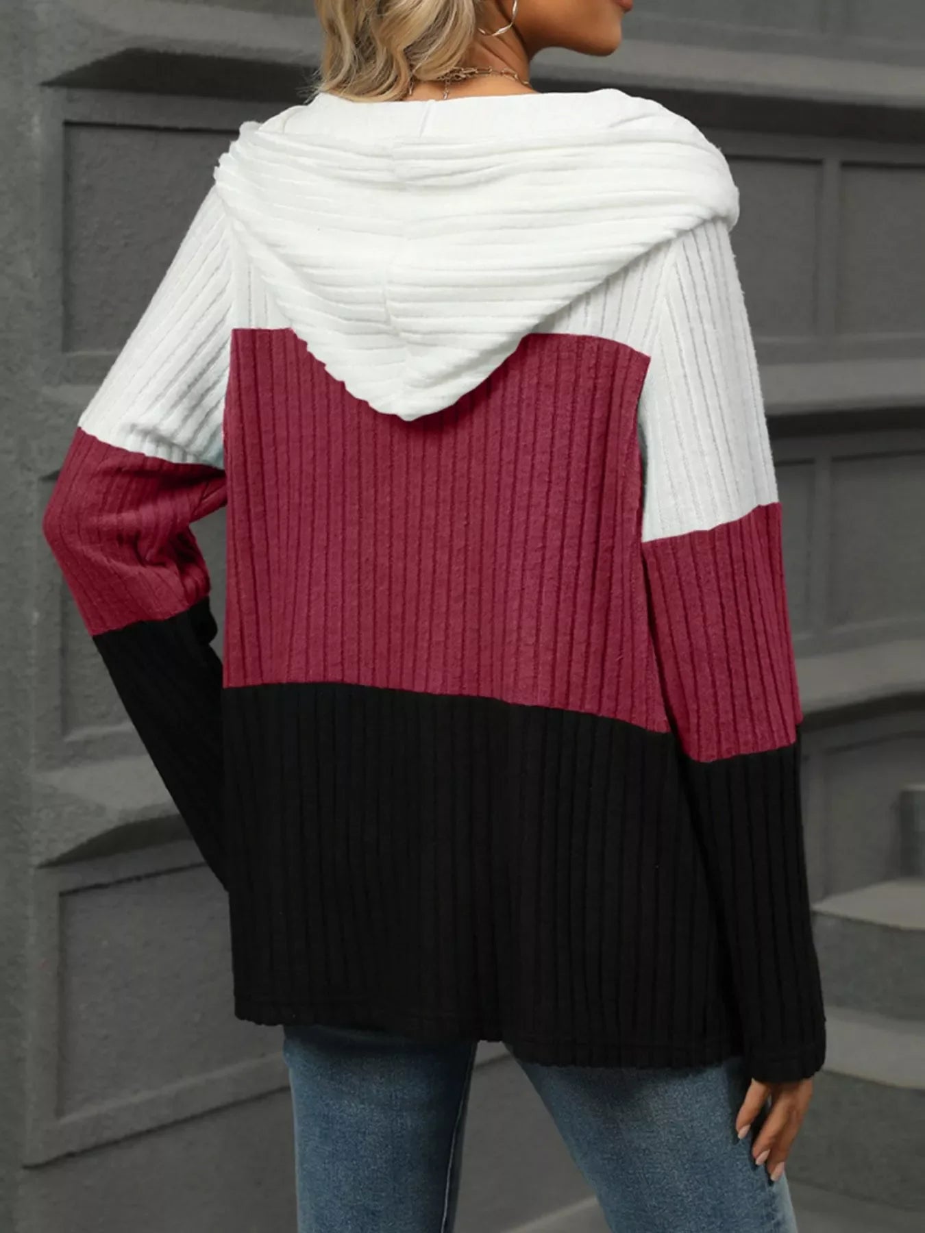 Color Block Half Zip Hooded Top