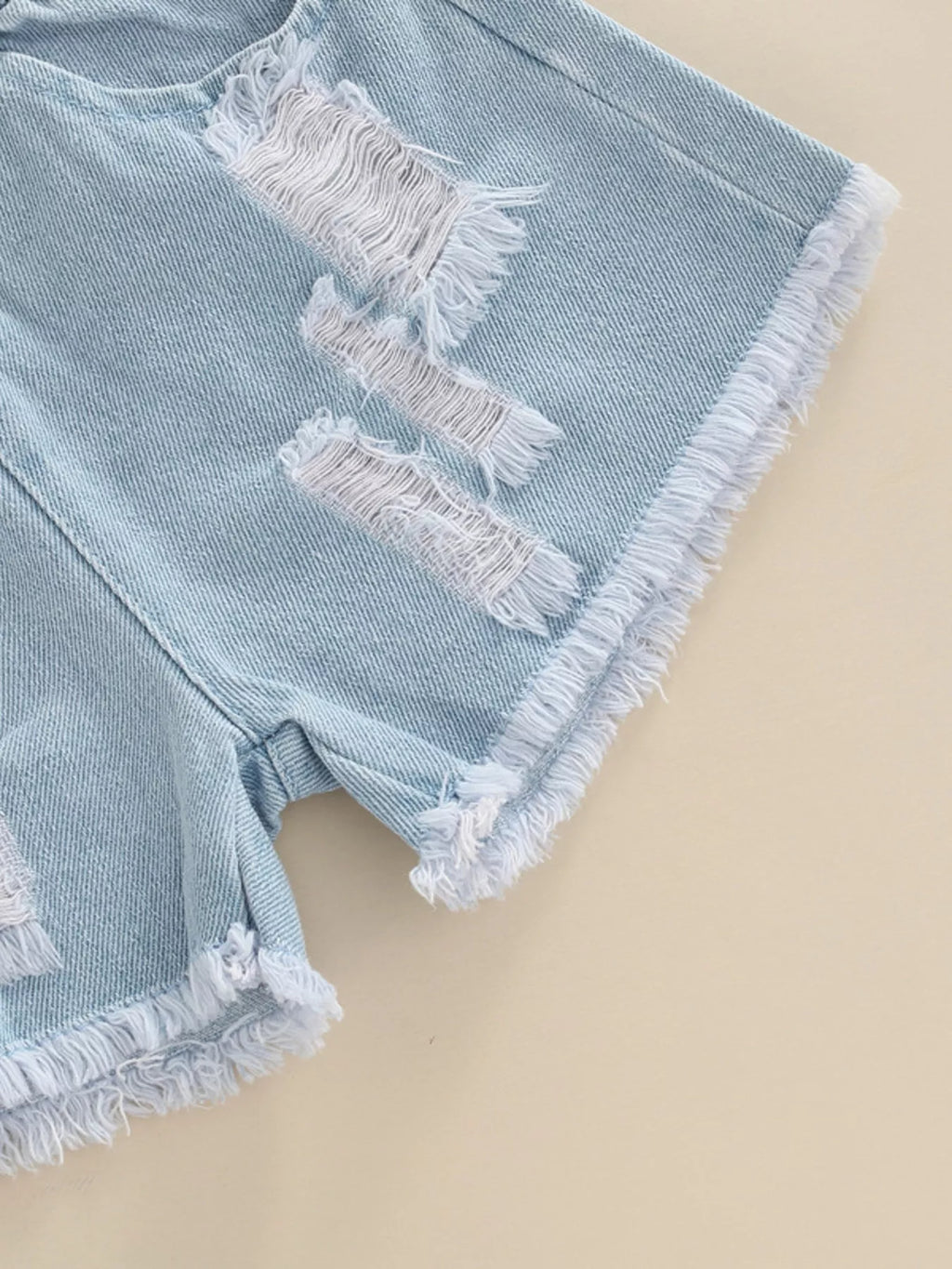 Children's Letter Tee & Ripped Denim Shorts Set