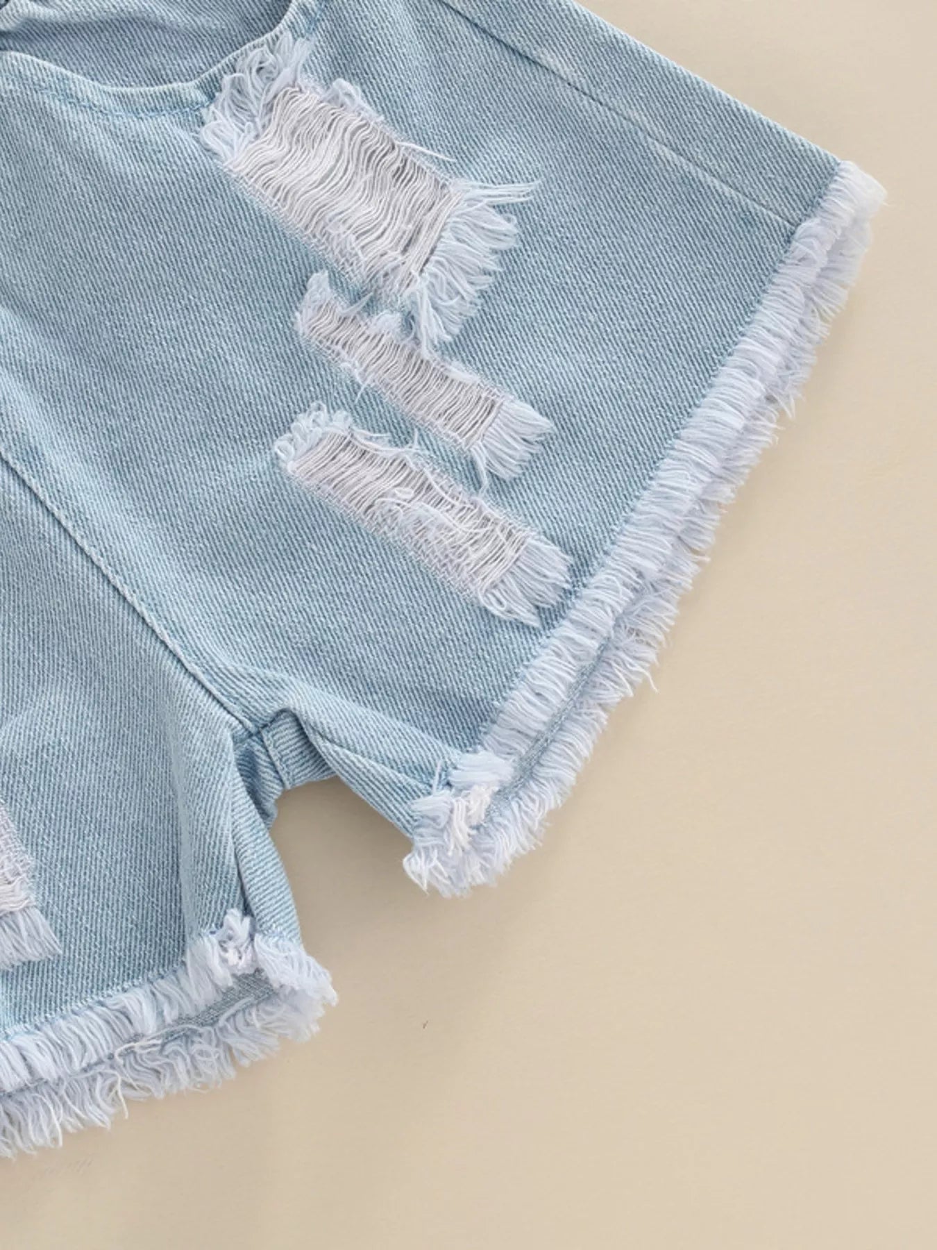 Children's Letter Tee & Ripped Denim Shorts Set