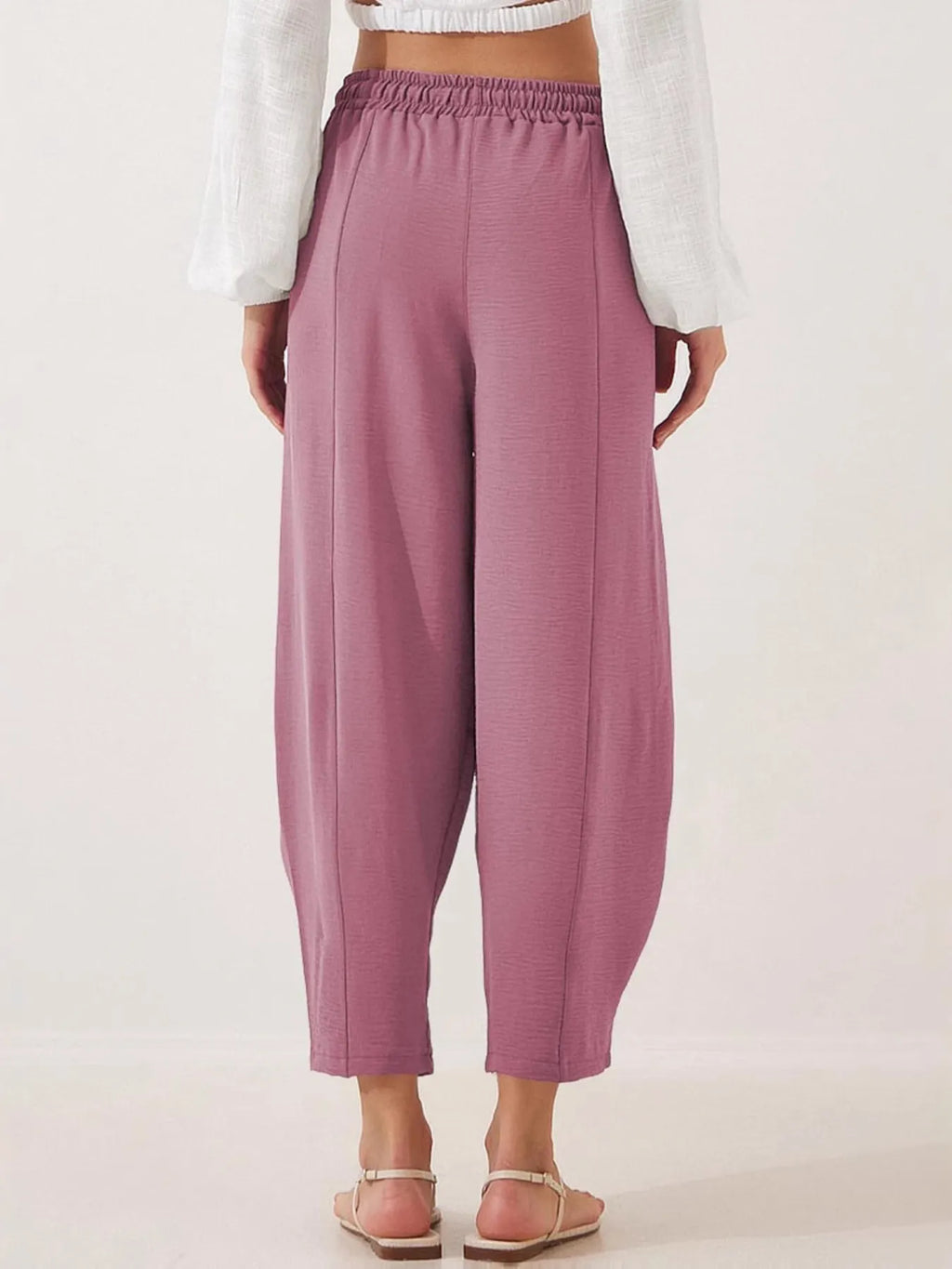 Full Size Drawstring Wide Leg Cropped Pants Plus Size