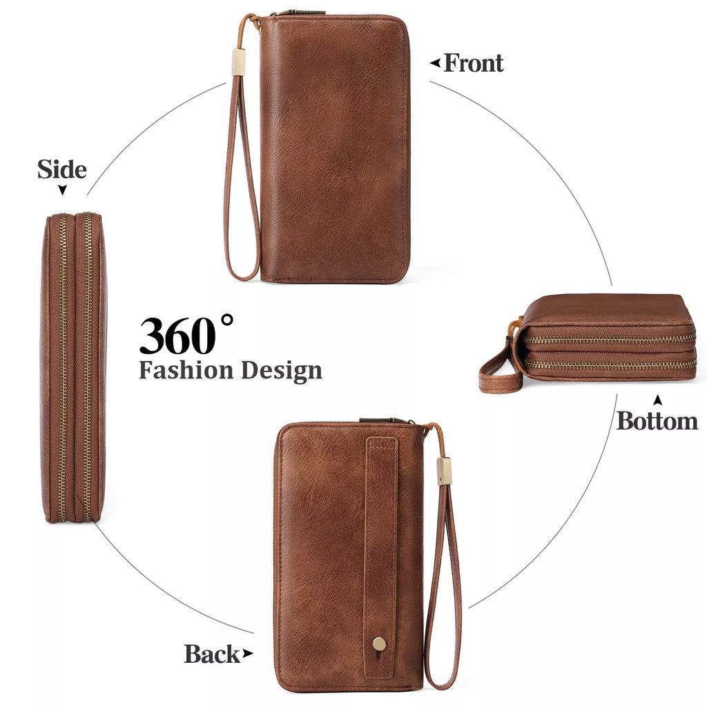 Vintage Style Double Zipper Leather Wallet