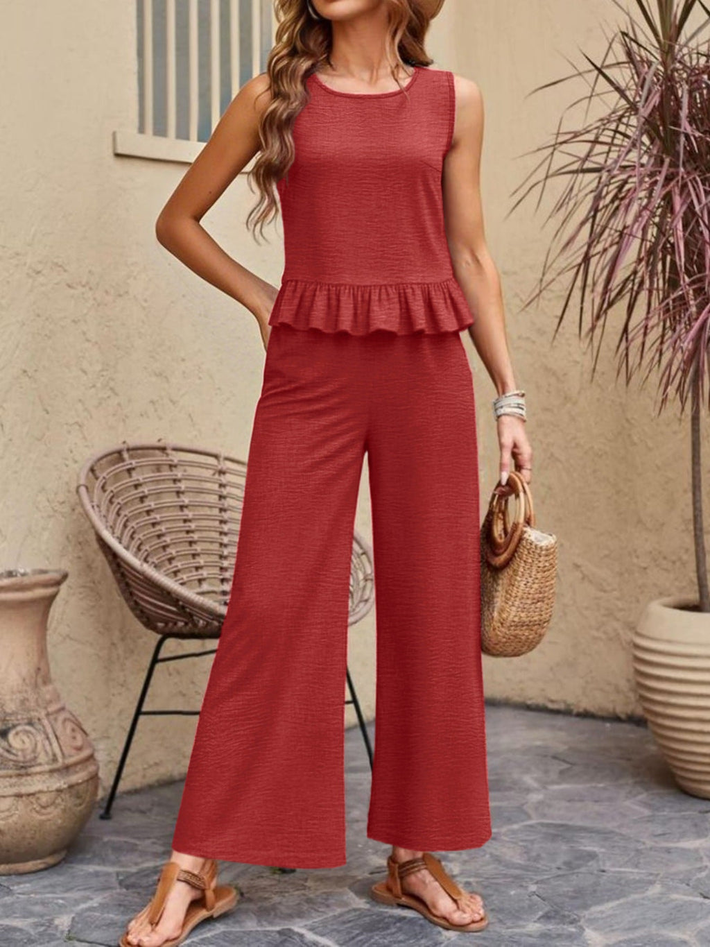 Ruffle Hem Tank and Pants Set