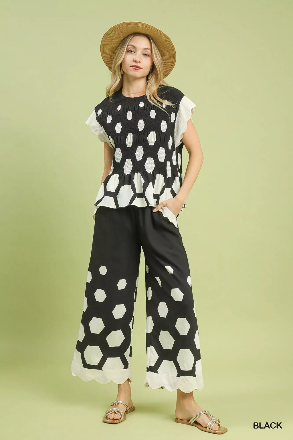 Umgee Hexagon Print Peplum Top