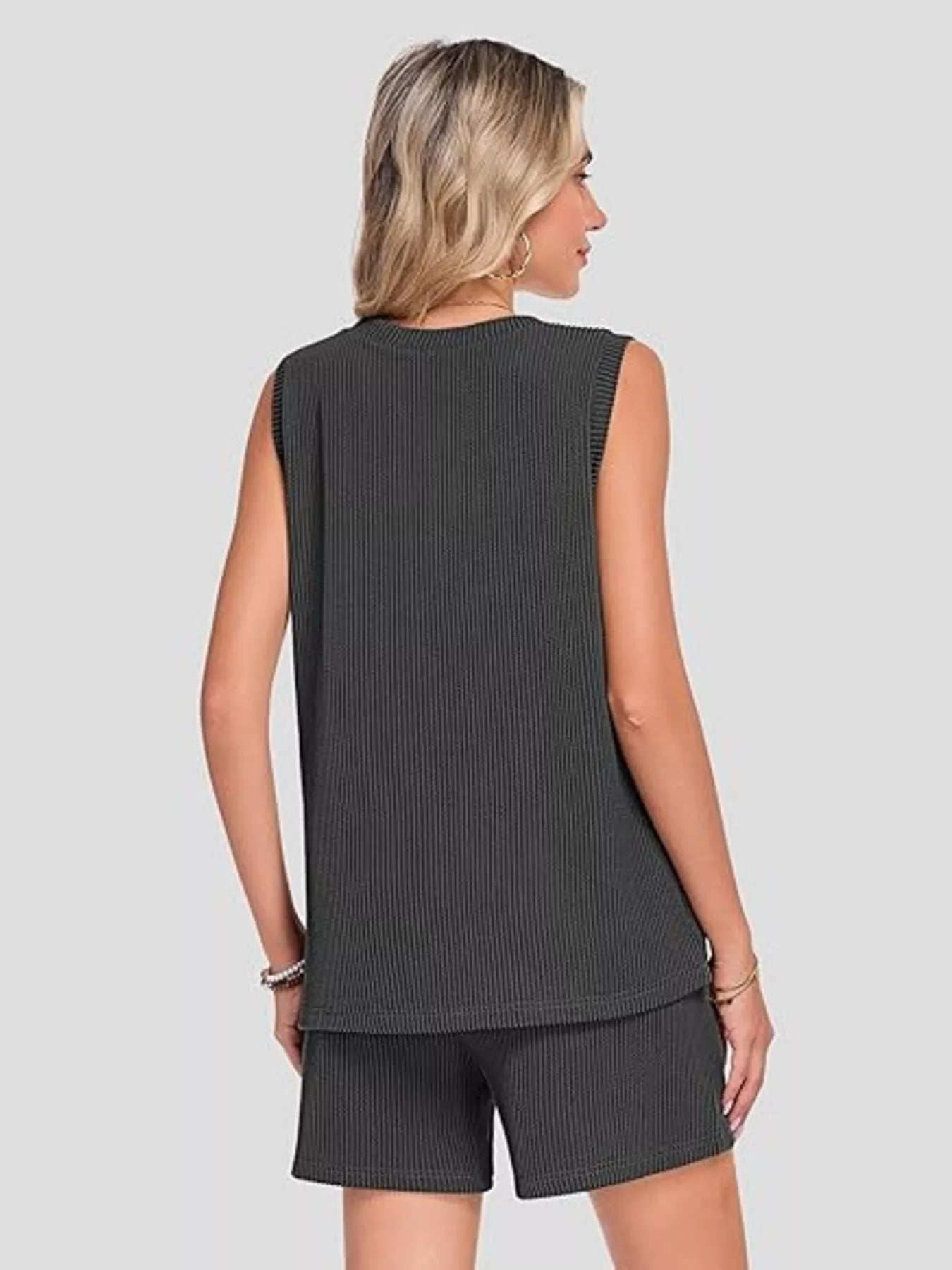 Casual Ribbed Knit Sleeveless Top and Shorts Set