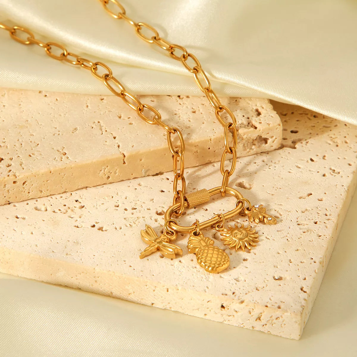 18K Gold-Plated Lock Chain Necklace