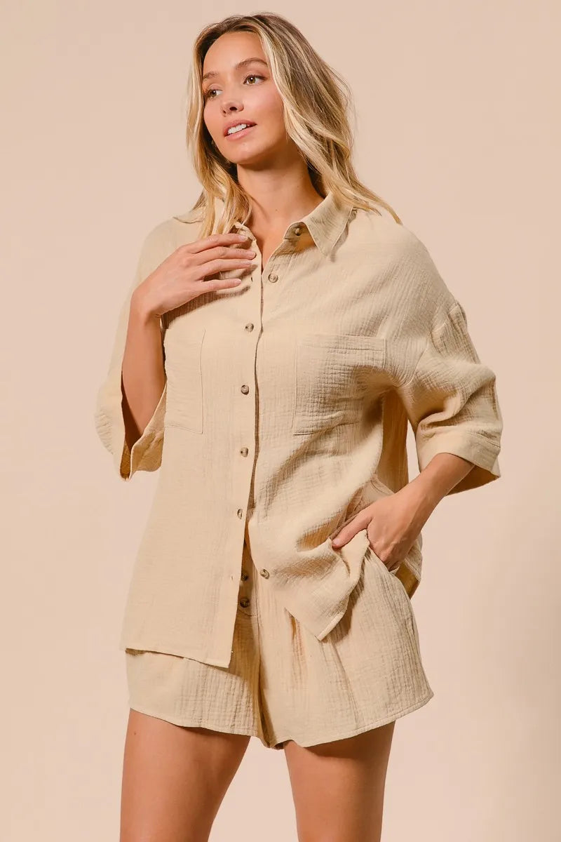 BiBi Crinkle Gauze Shirt and Short Set