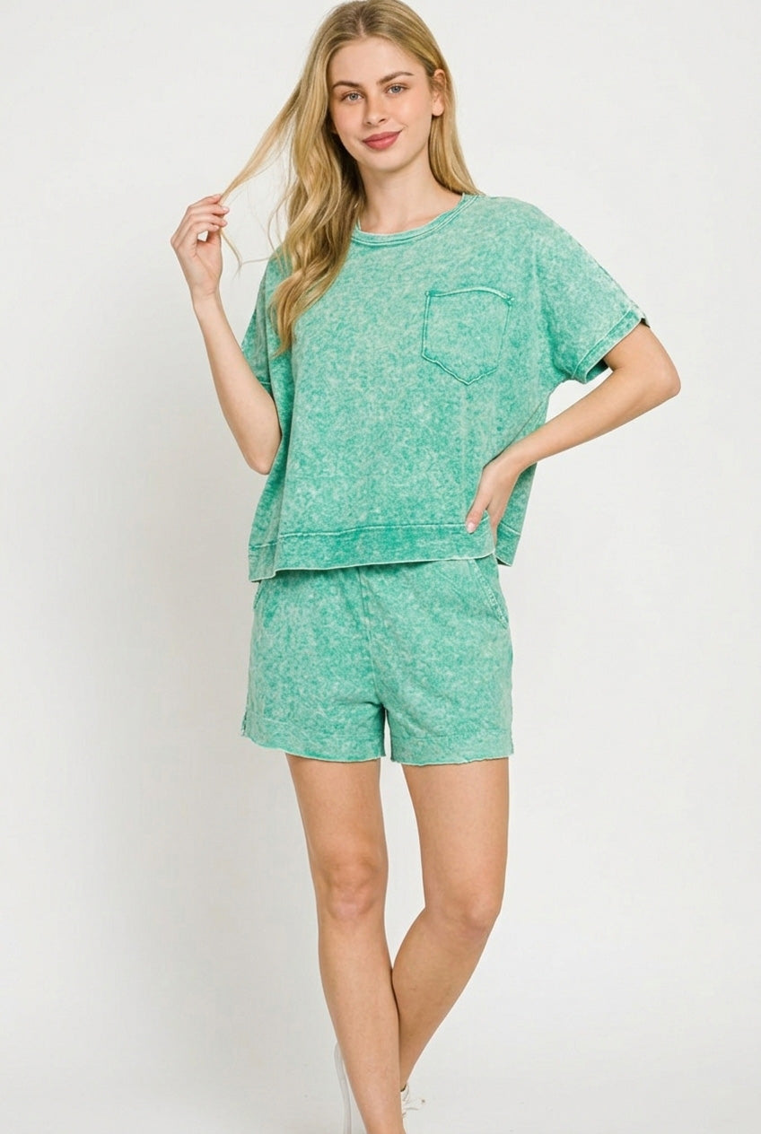 Zenana Halo Snow Washed Boxy Top & Shorts Set