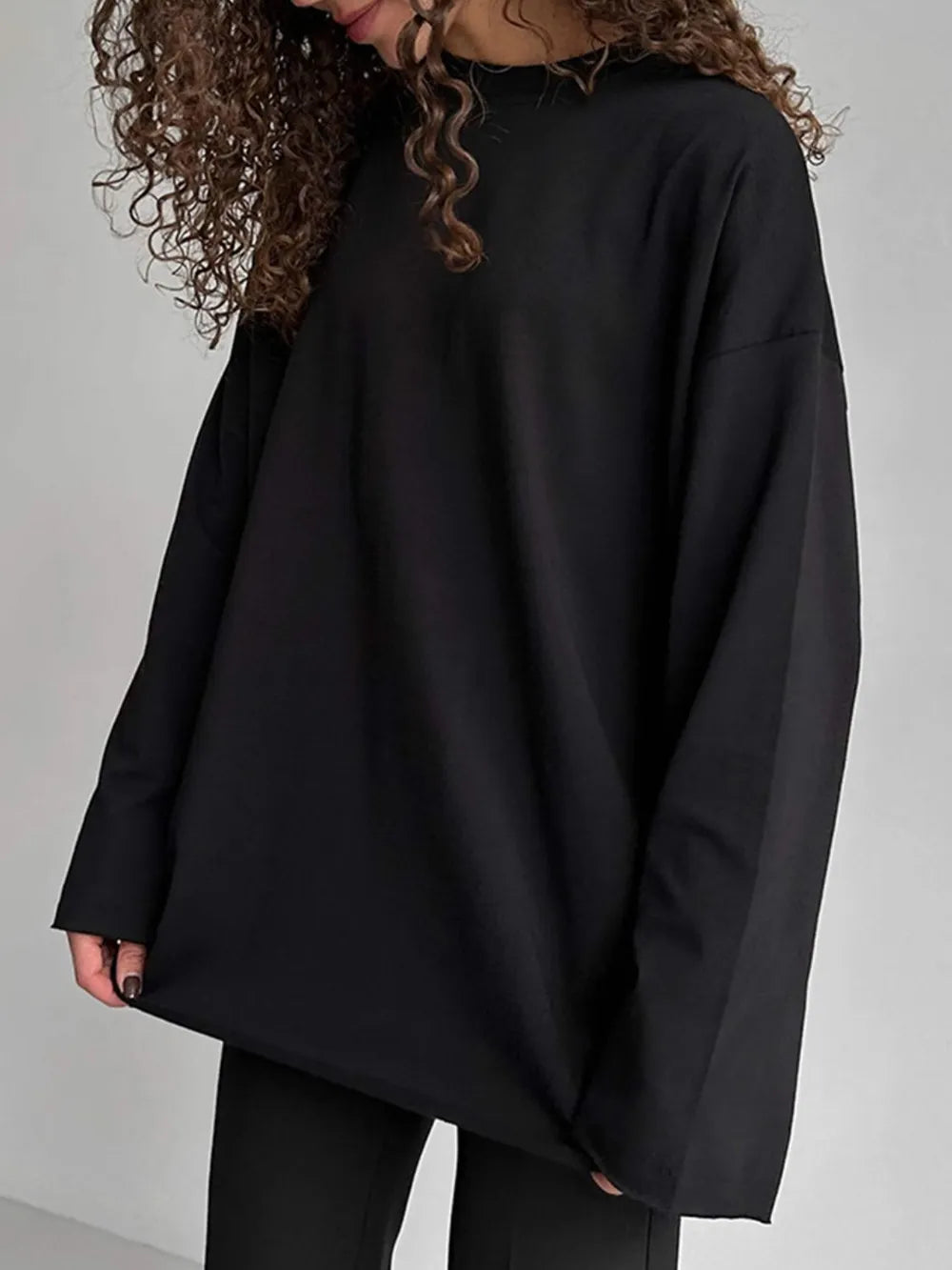 Round Neck Long Sleeve Oversized T-Shirt
