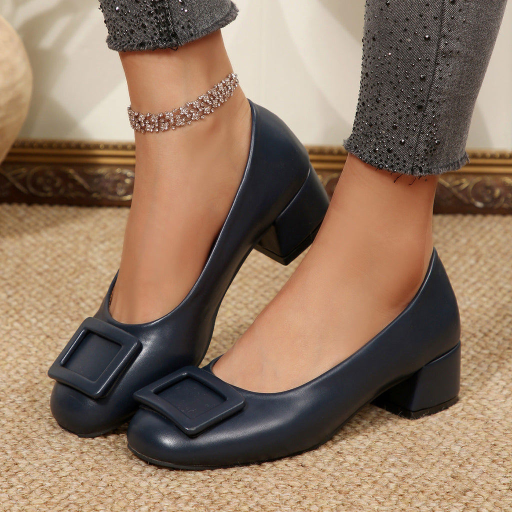 Buckle Block Heel Pumps