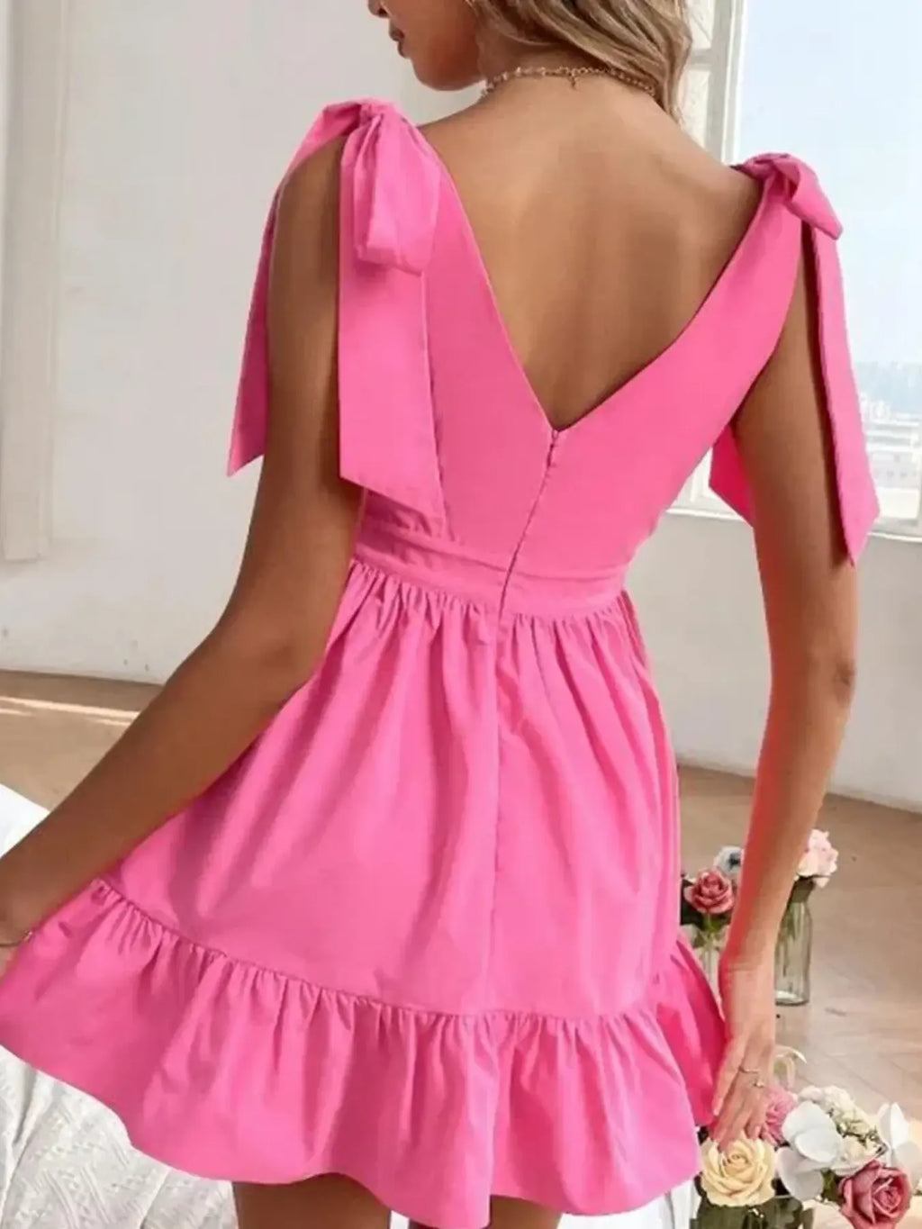 Tie Shoulder Tiered Mini Dress