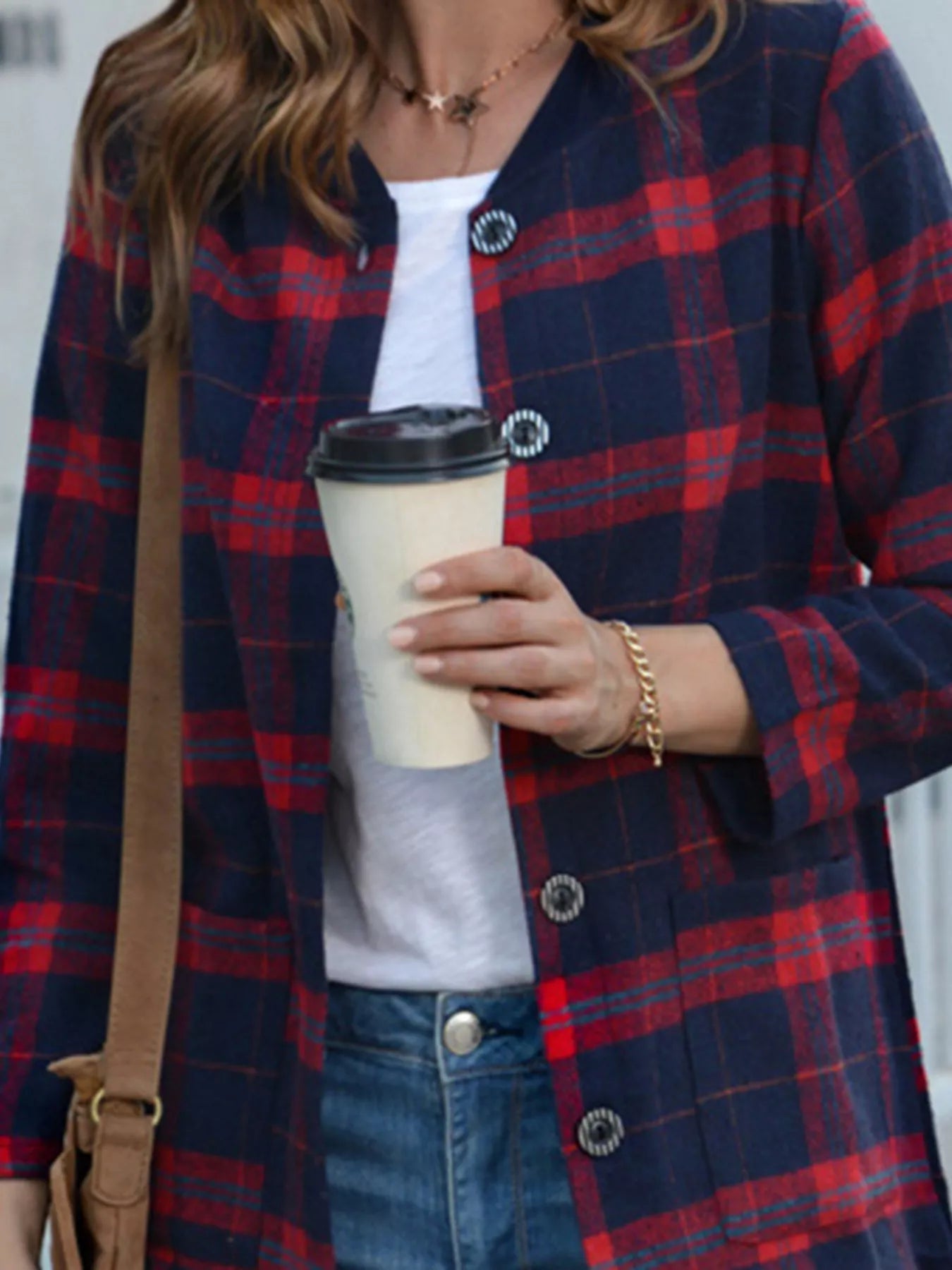 Plus Size Plaid Button-Down Longline Shirt