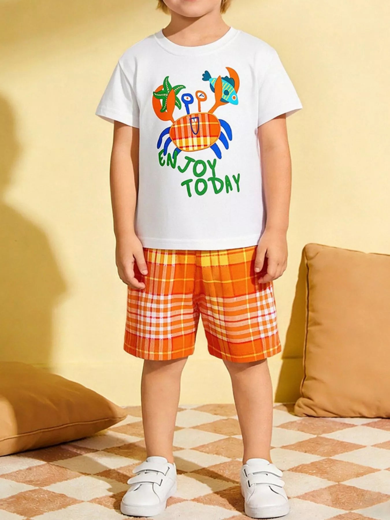 Children's Crab Graphic Tee & Plaid Shorts Set