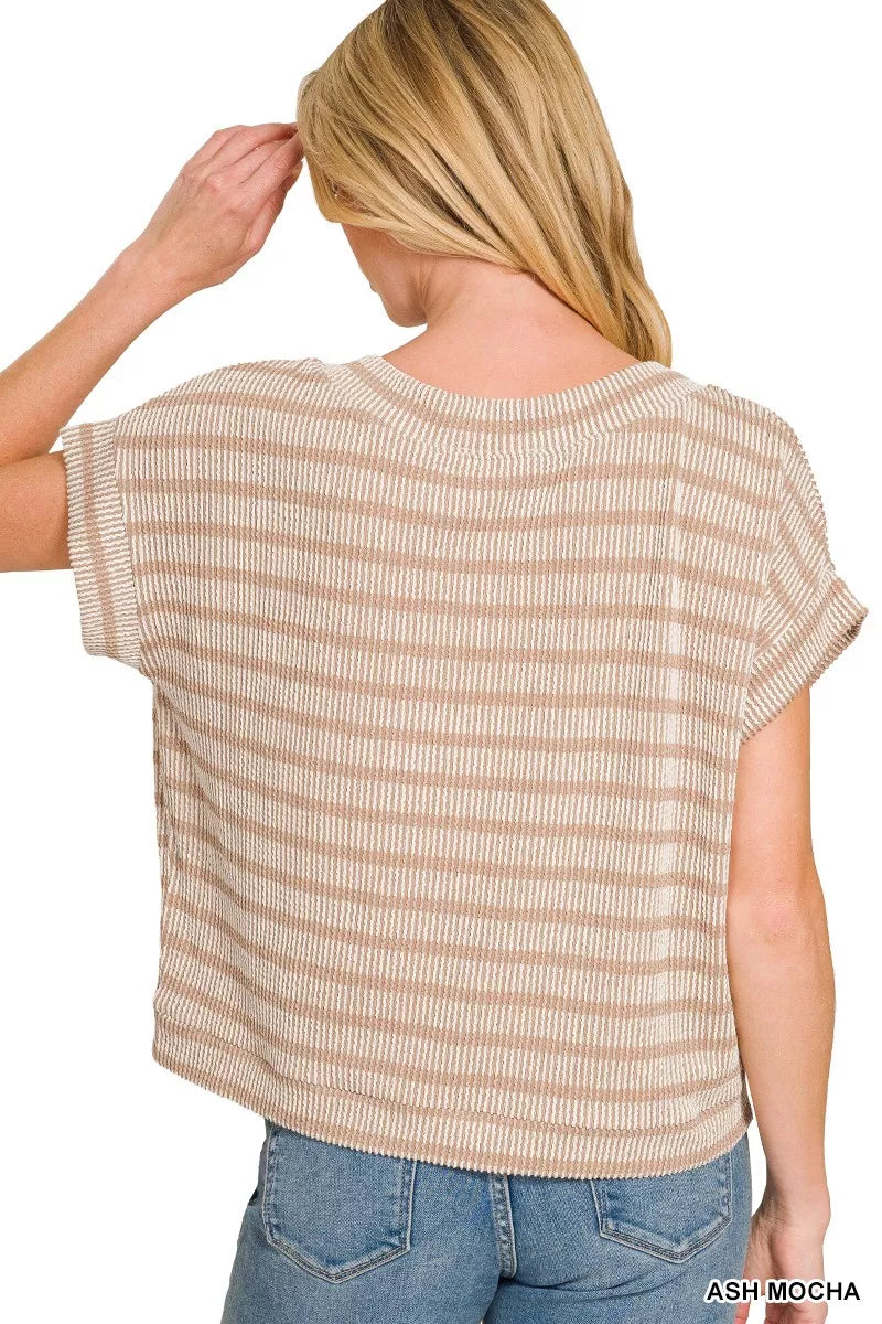 Zenana Raised Rib Striped Top