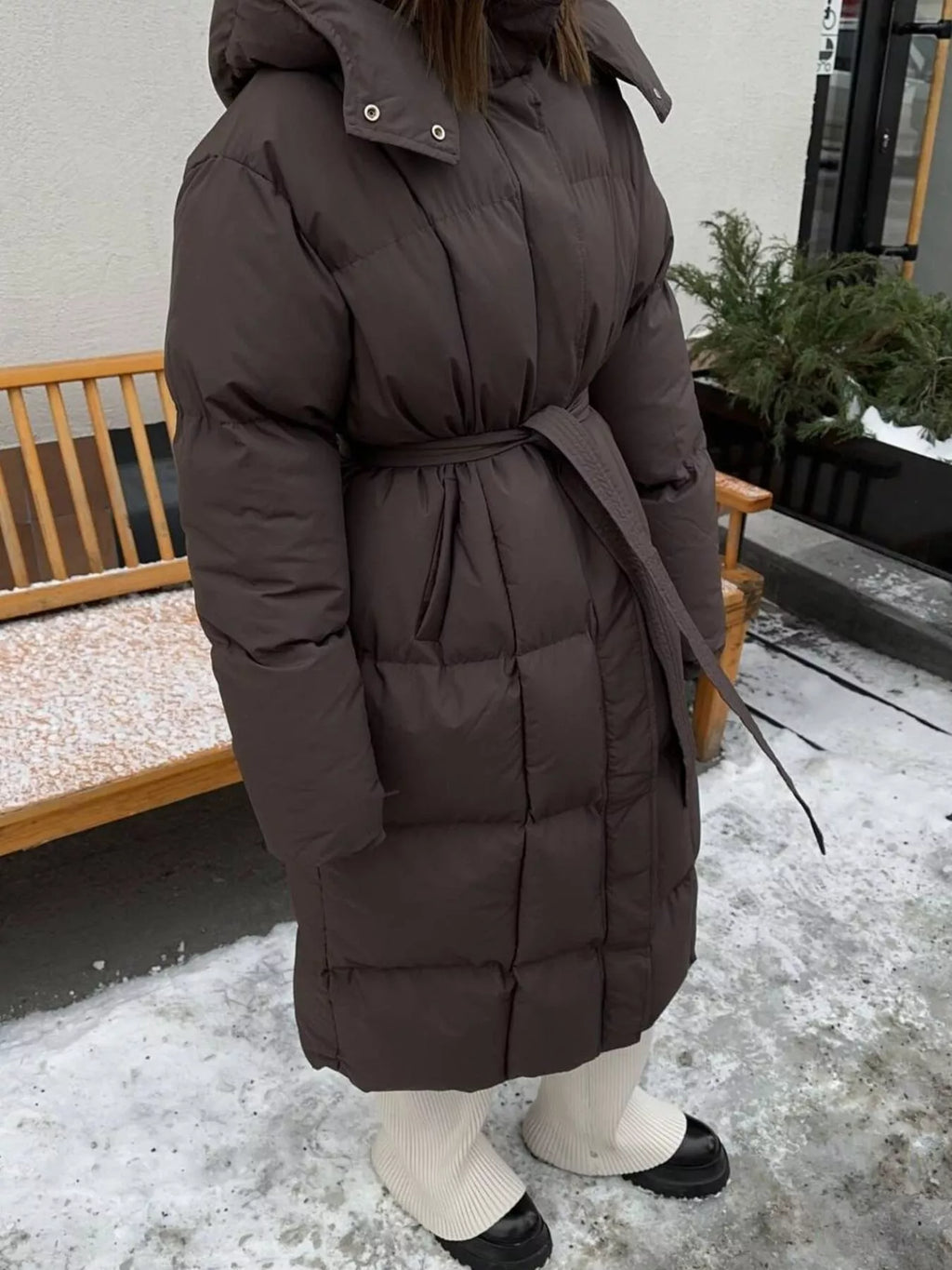 Longline Padded Winter Coat with Belted