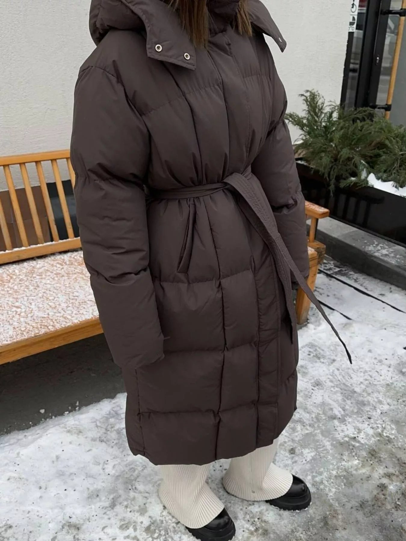 Longline Padded Winter Coat with Belted