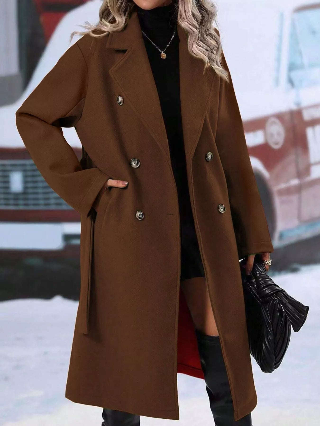 Double-Breasted Tie Waist Coat