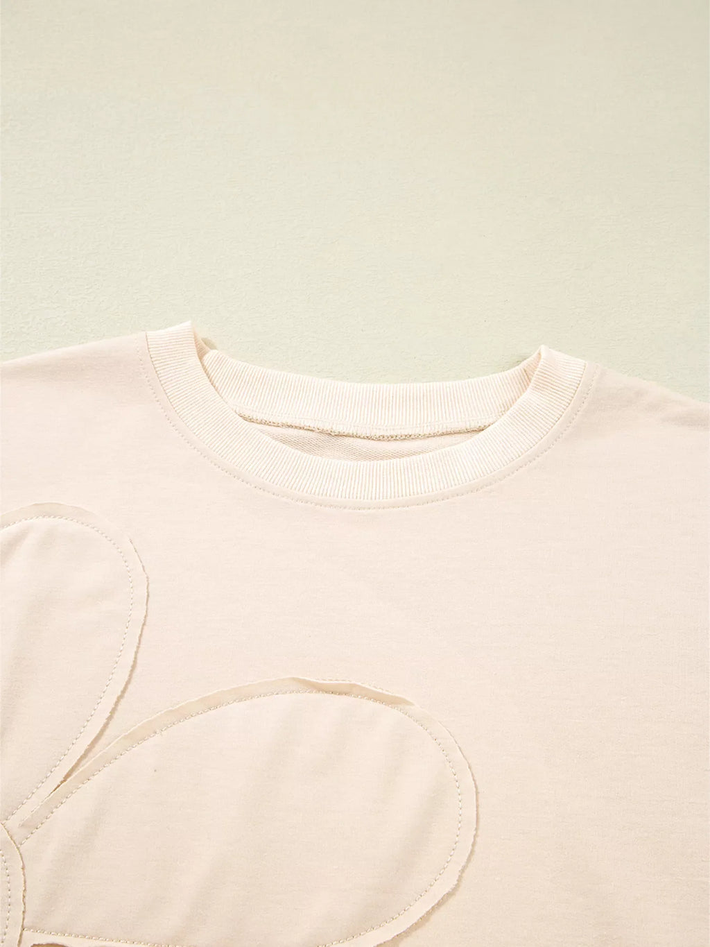 Raw Edge Flower Patch Drop Shoulder Casual Top