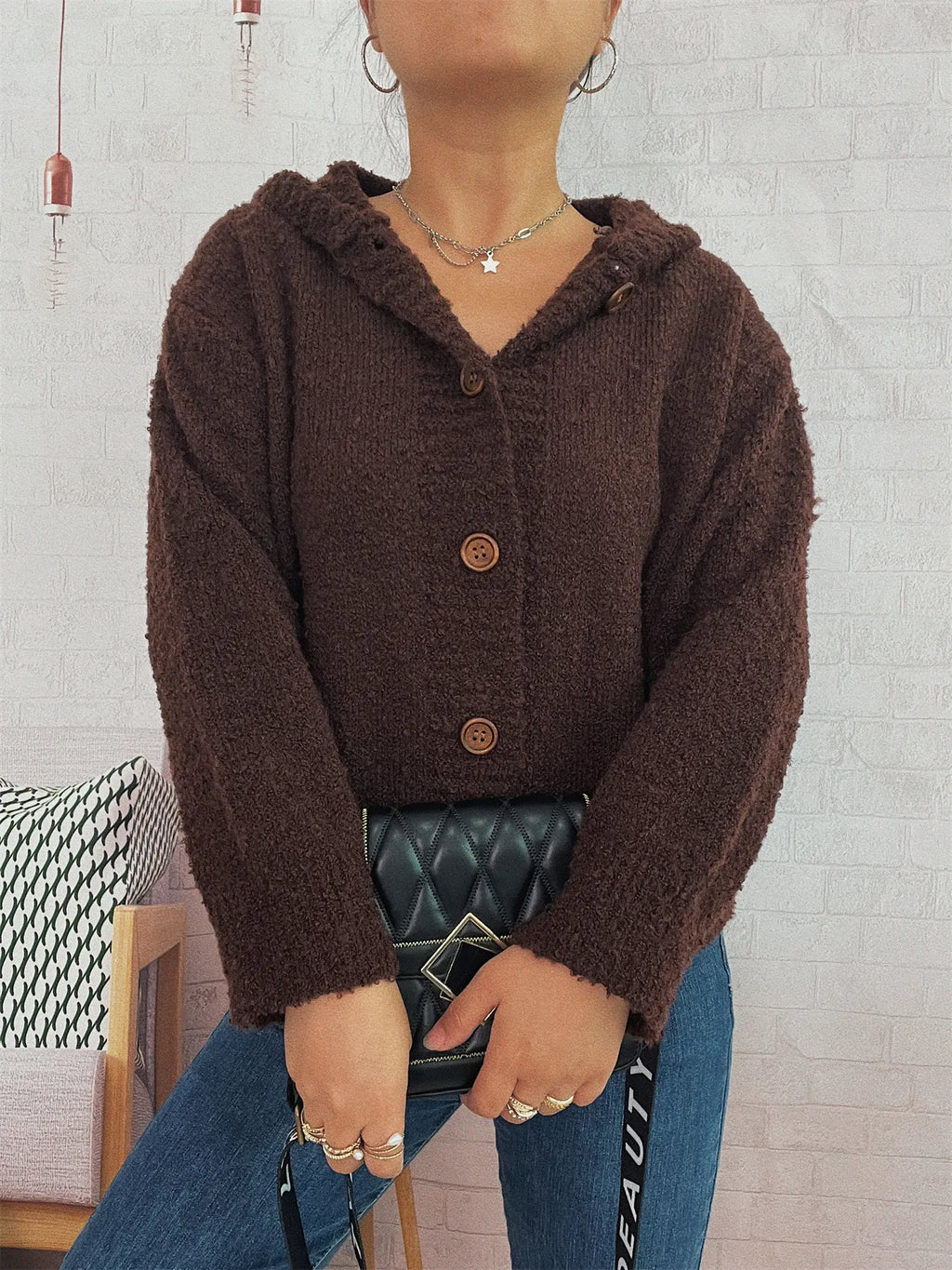 Cozy Button-Up Hooded Cardigan
