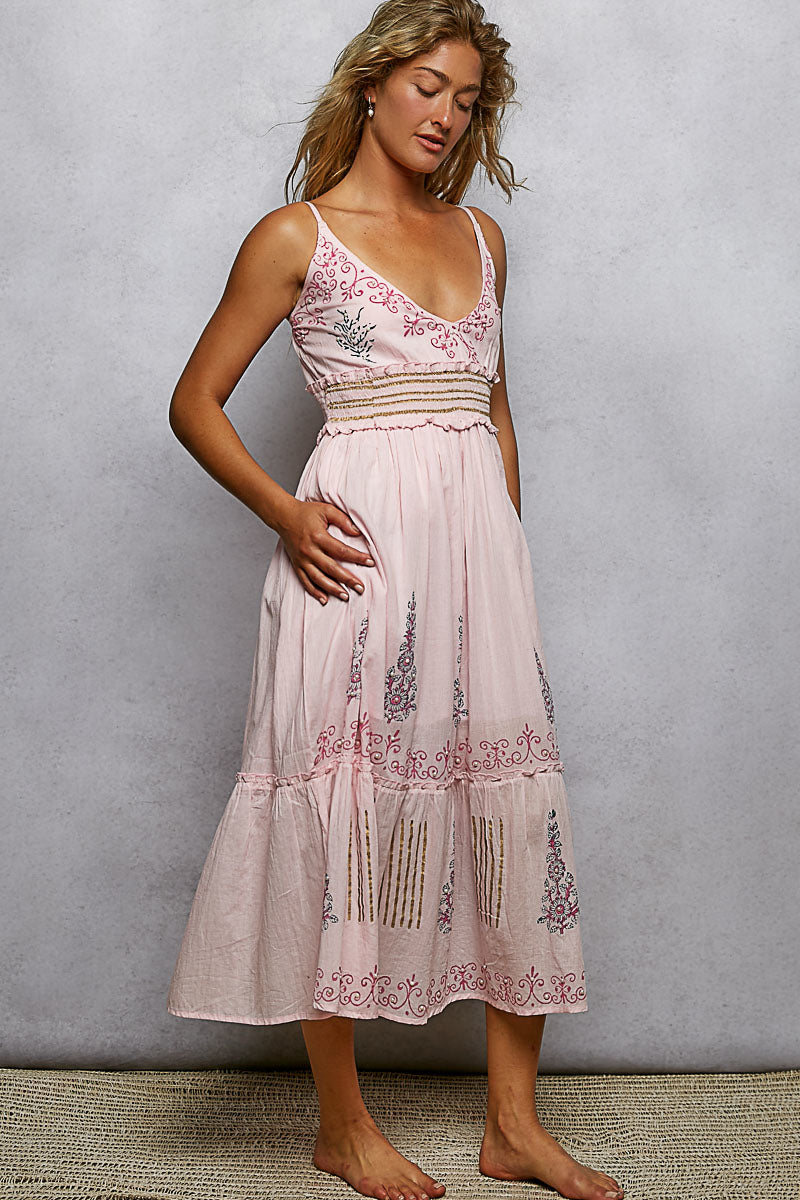 POL Smocked Waistband Floral Midi Cami Dress