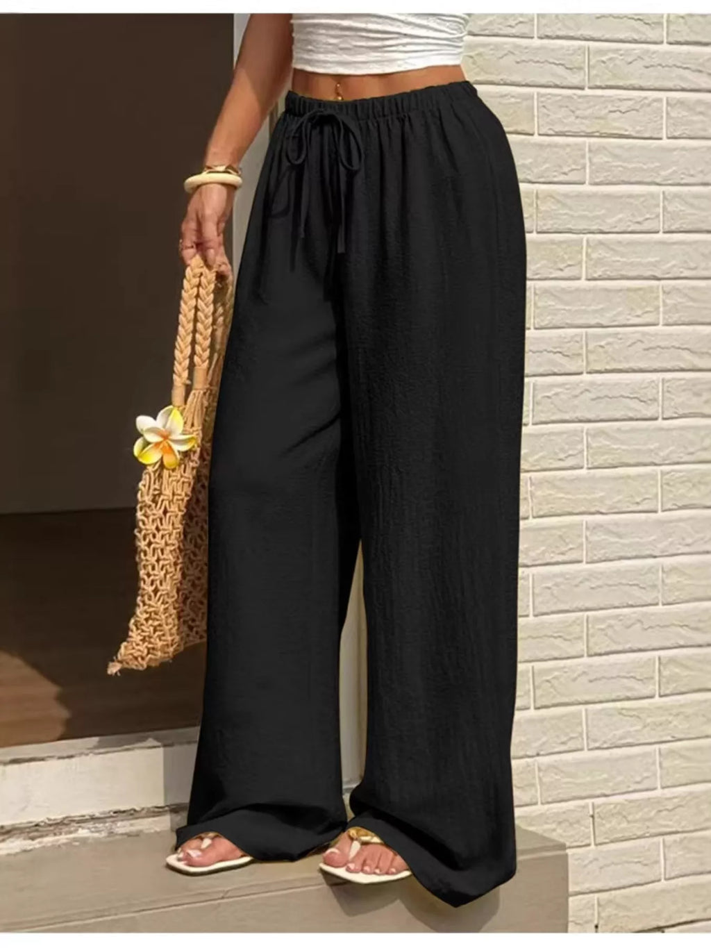Plus Size Wide Leg Drawstring Pants