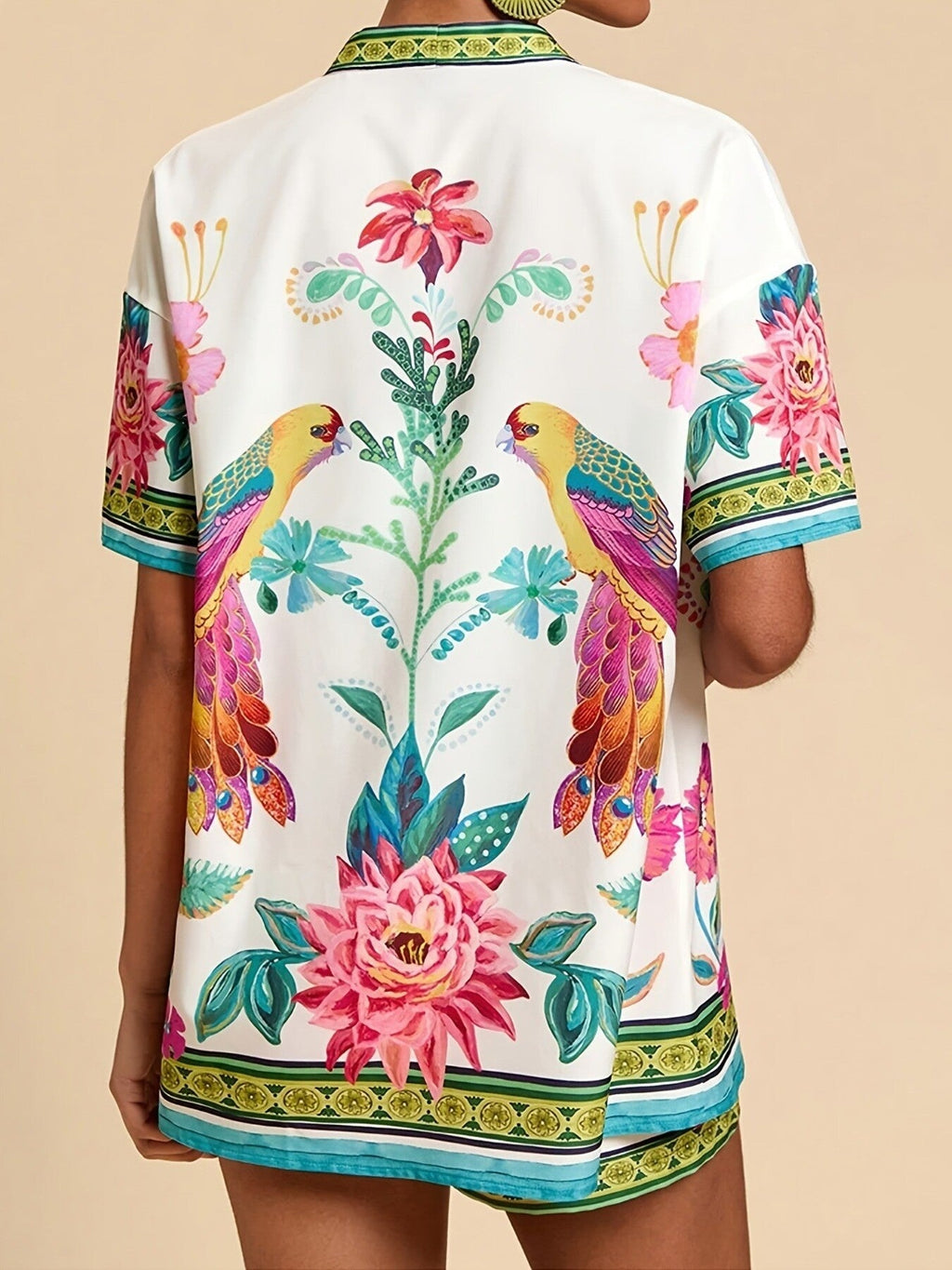 Printed Open Front Cardigan and Shorts Set