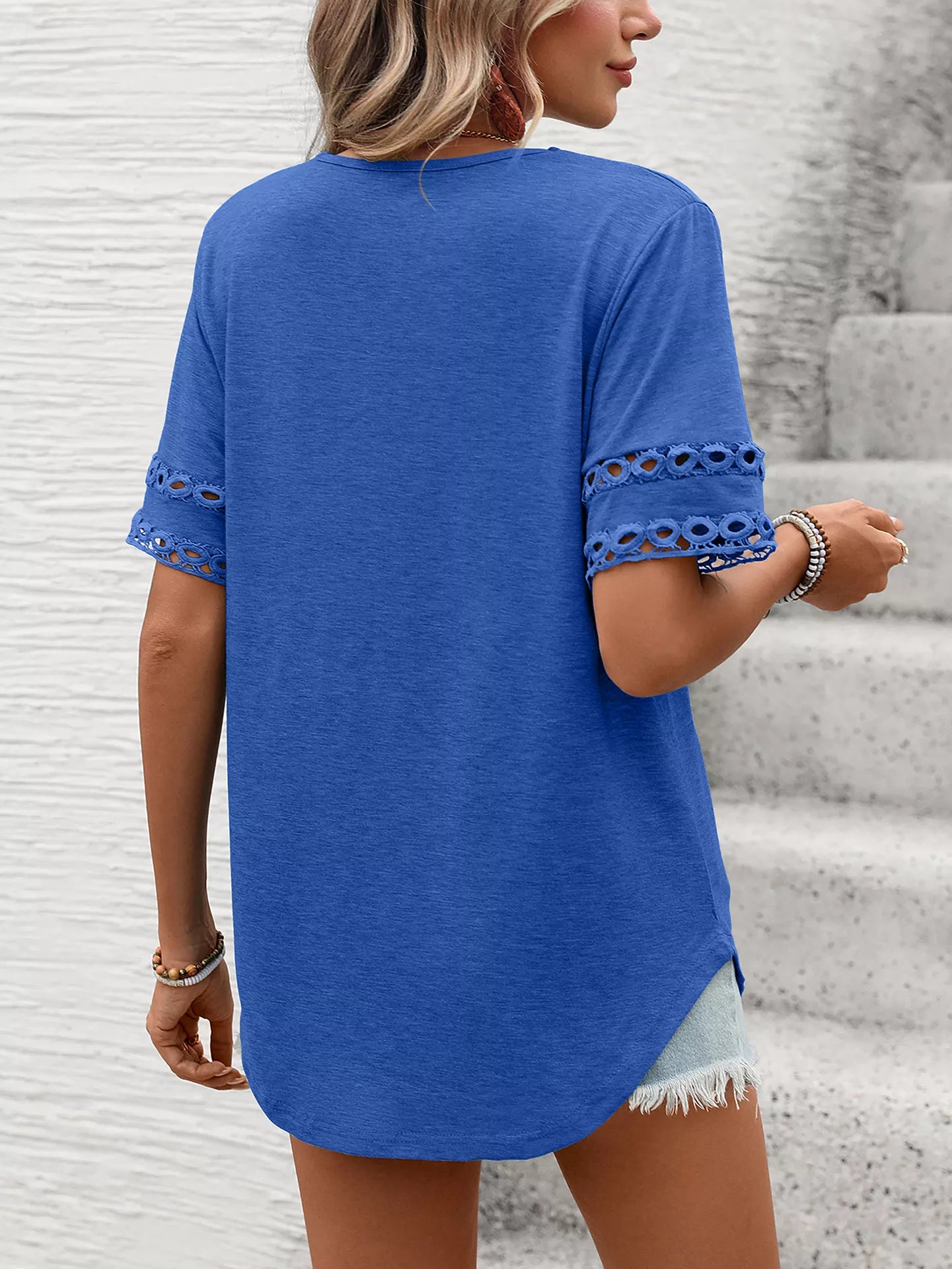 V-Neck Hollow-Out Sleeve T-Shirt